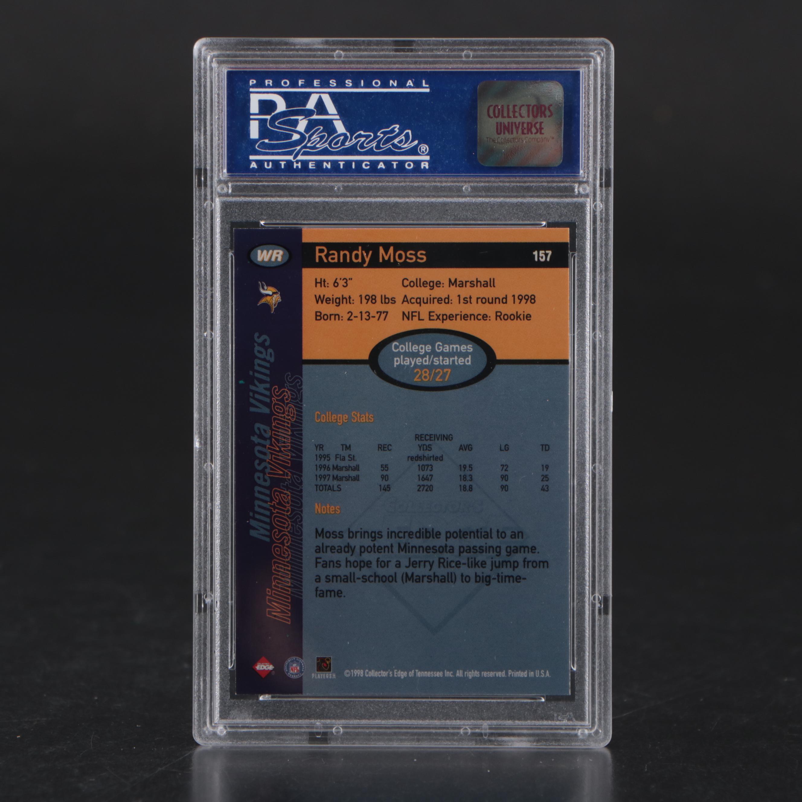 1998 Collector's Edge Randy Moss Rookie Card #157 Graded PSA 9