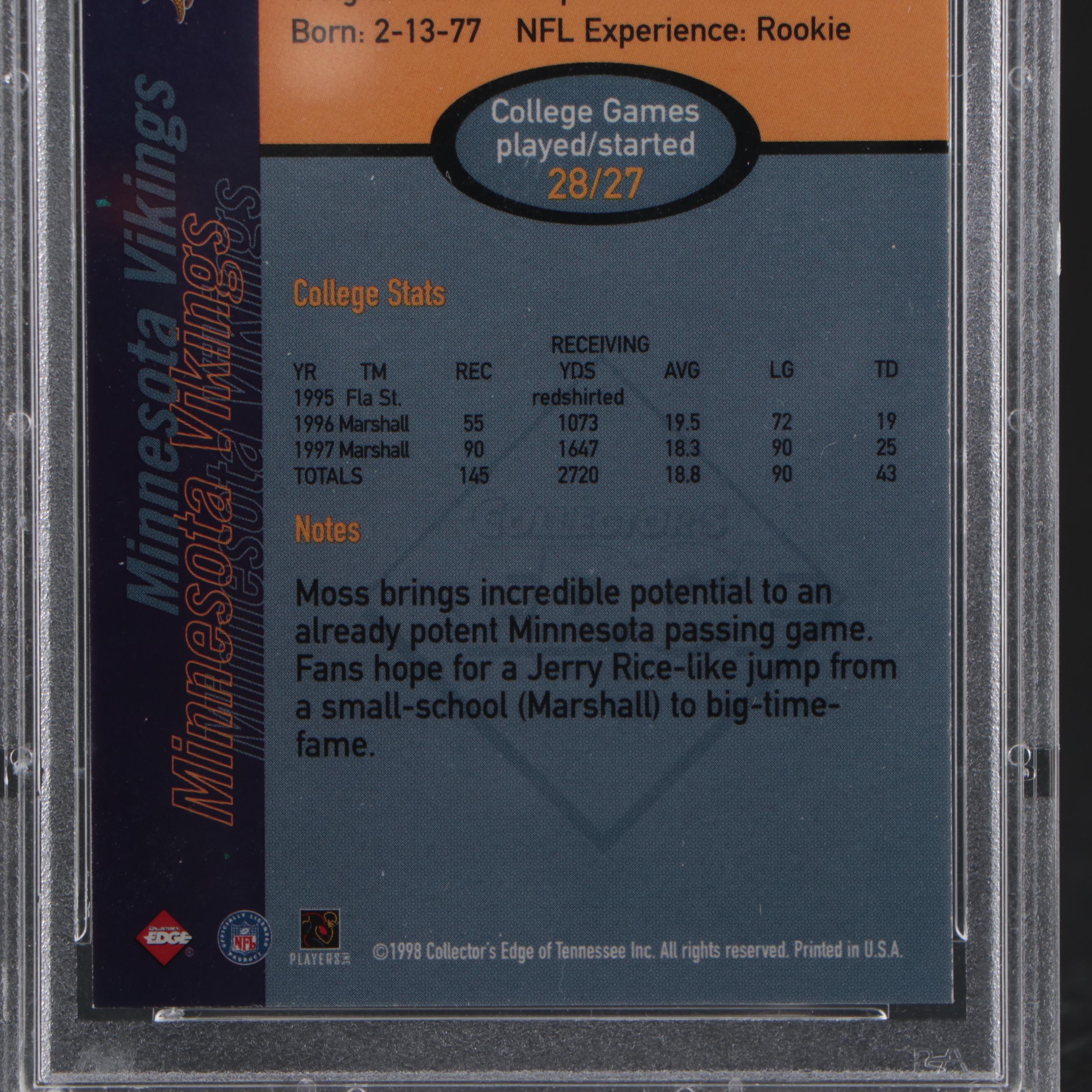 1998 Collector's Edge Randy Moss Rookie Card #157 Graded PSA 9