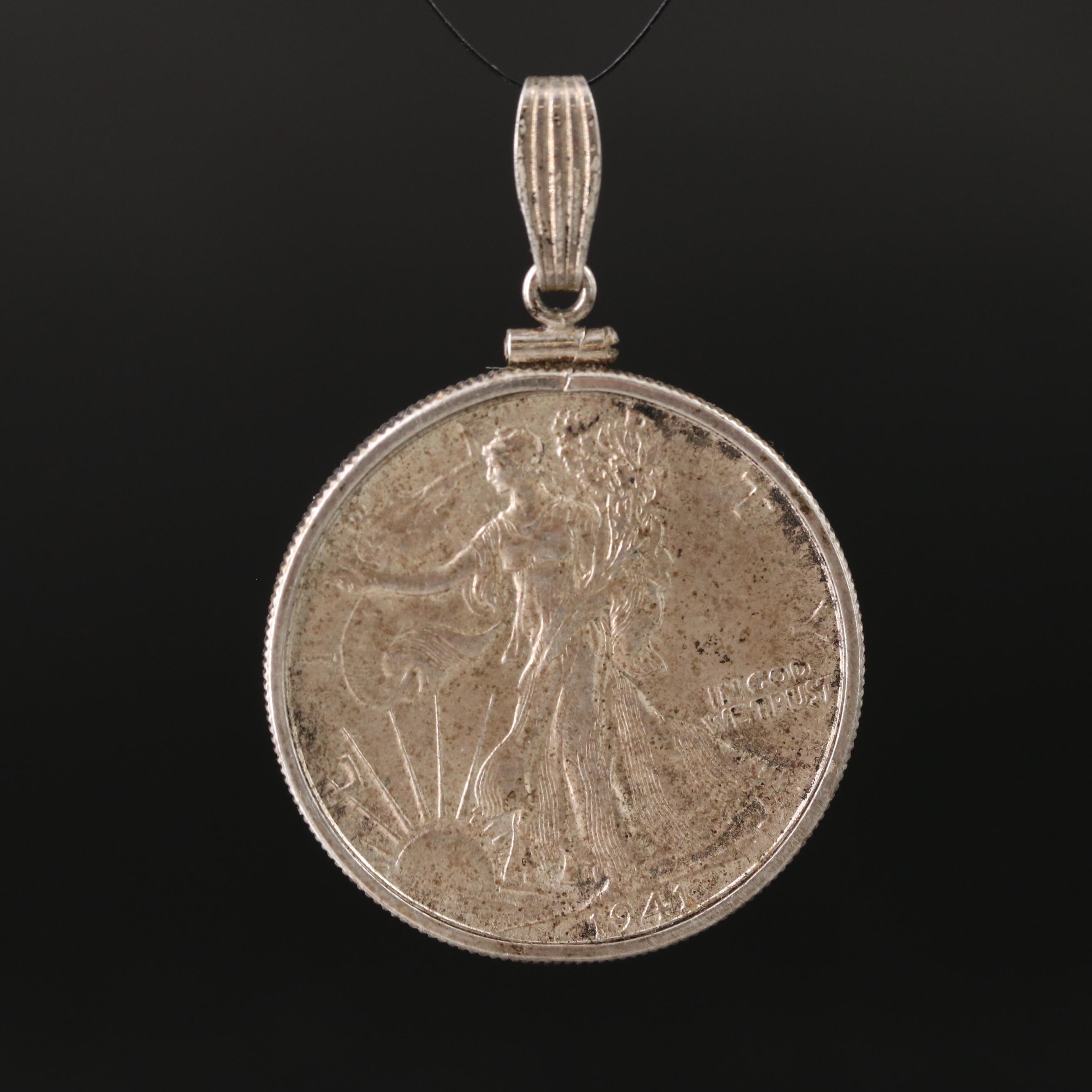 Sterling Pendant with 1941 Walking Liberty Silver Half Dollar Coin