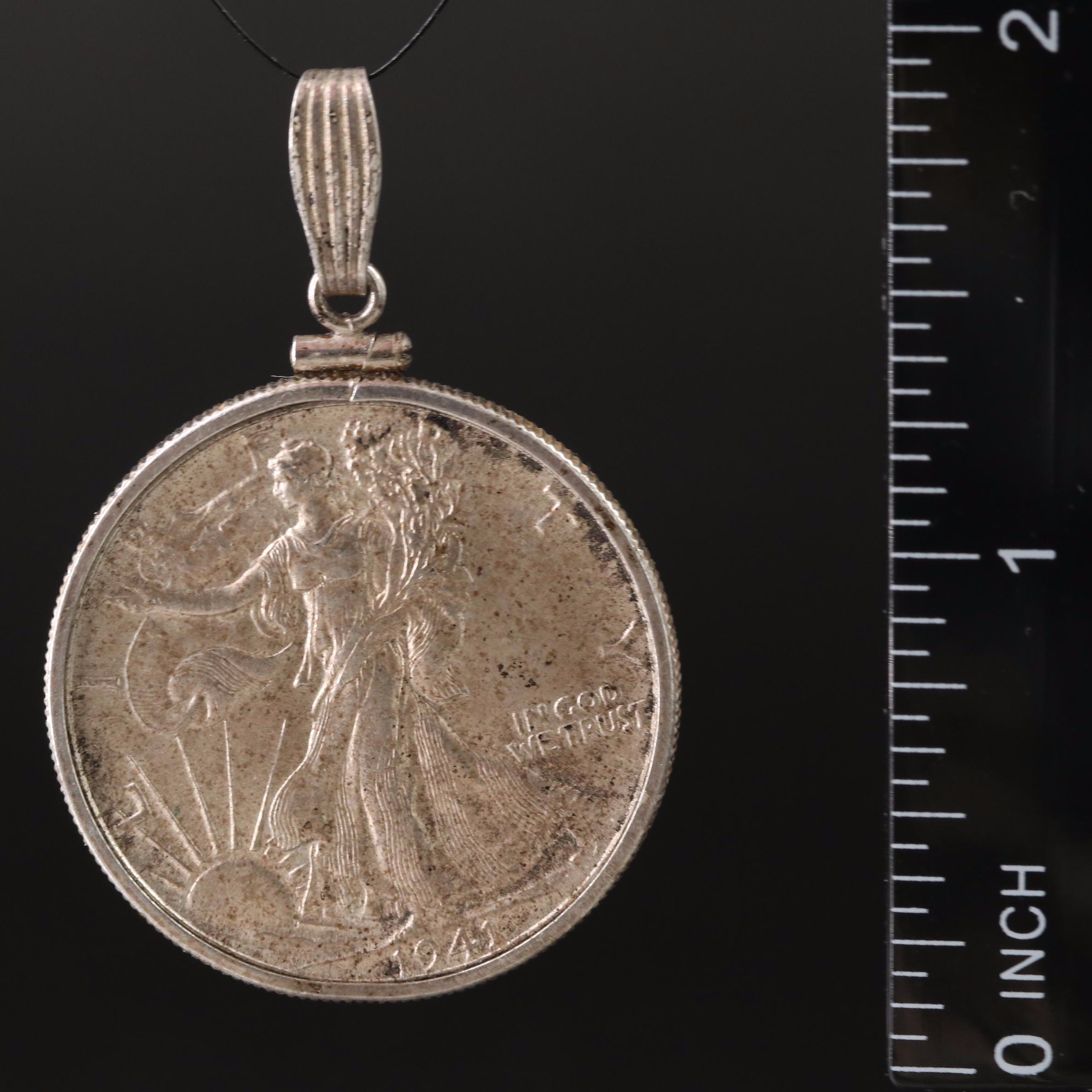 Sterling Pendant with 1941 Walking Liberty Silver Half Dollar Coin