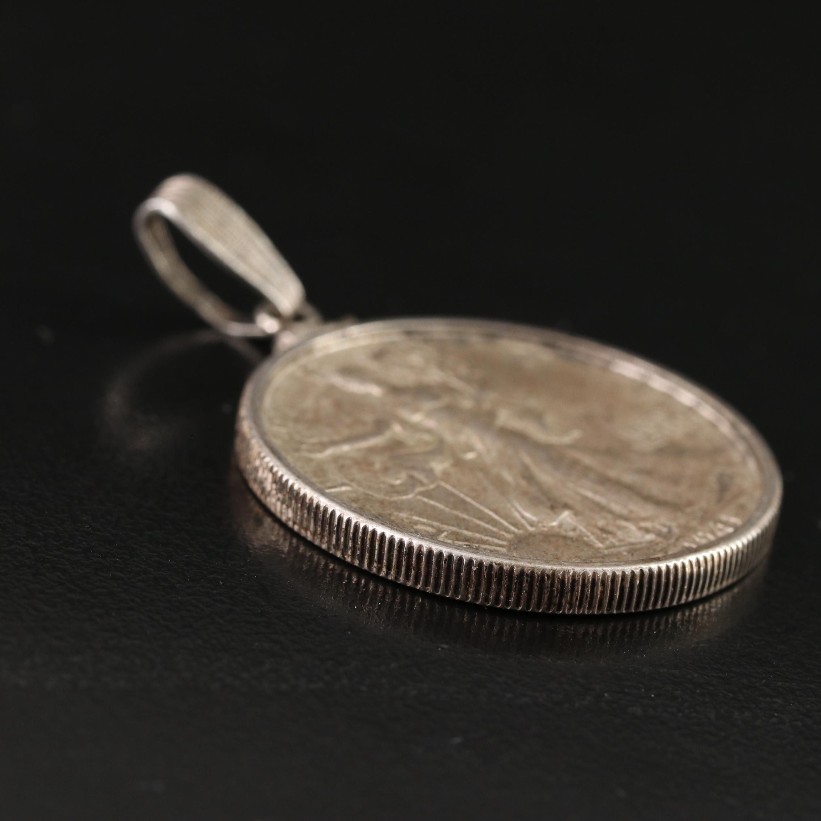 Sterling Pendant with 1941 Walking Liberty Silver Half Dollar Coin