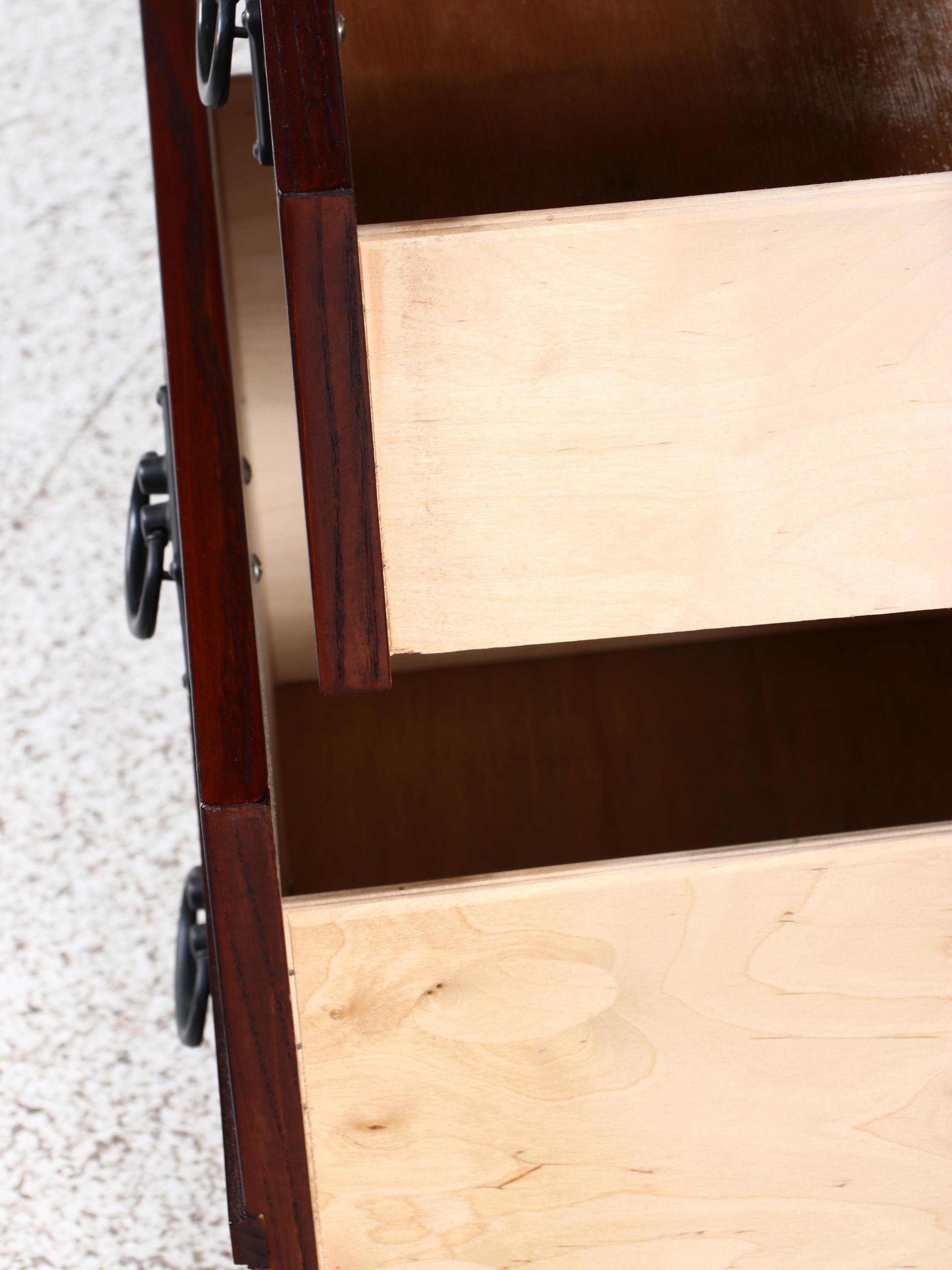 Pair of Delsa Muebles Mission Style Oak Veneer Three-Drawer Nightstands