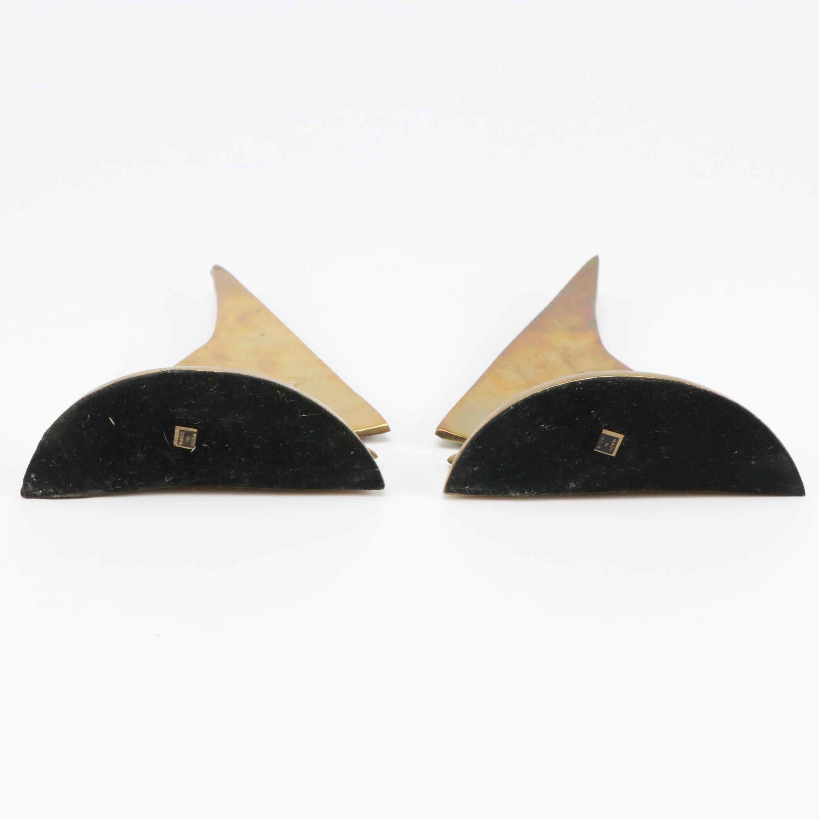 Ronson Painted Cast Brass Reading Monk and Indian Brass Sailboat Bookends