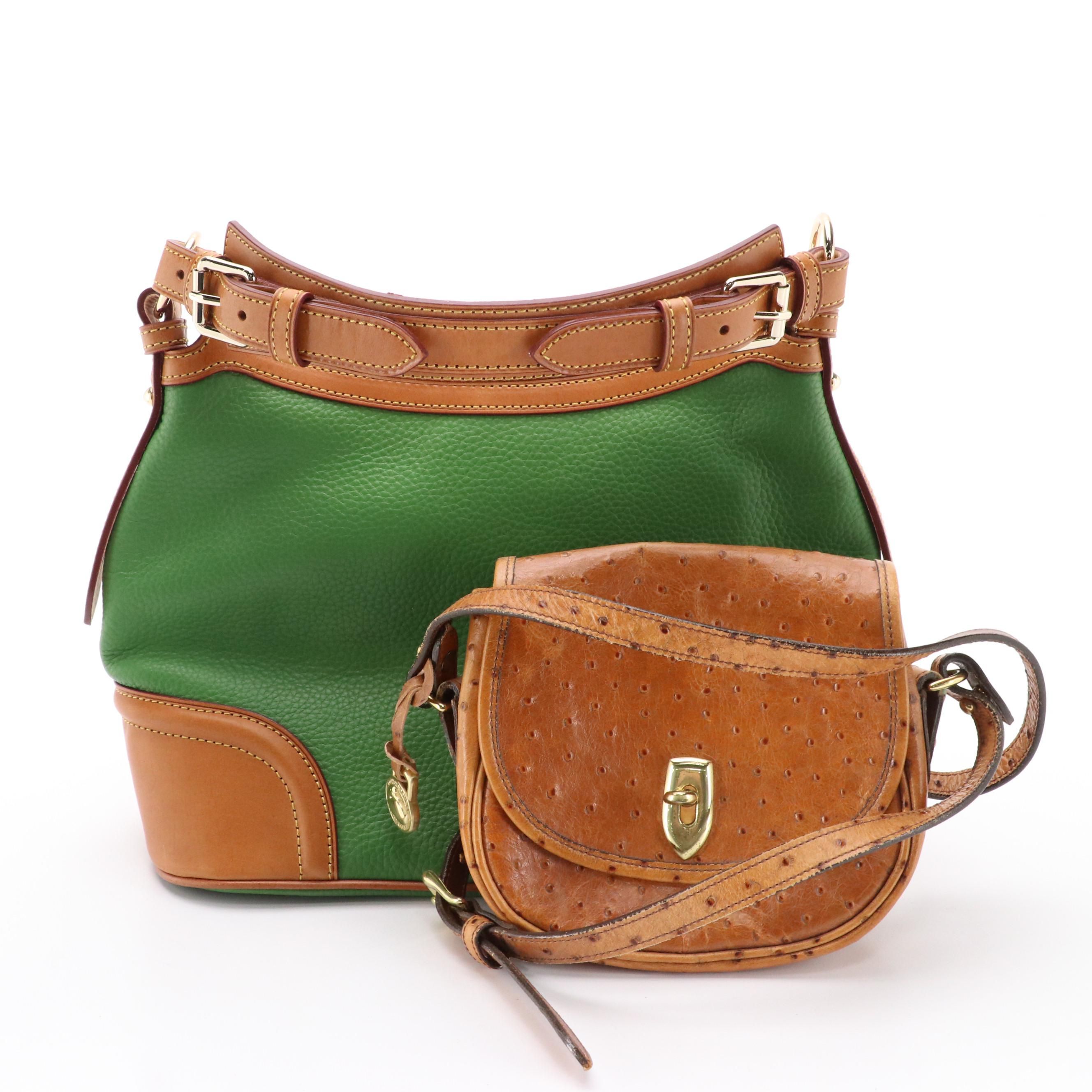 Dooney & Bourke J113 T4 Small Flap Ostrich and R960 Leather Hobo Bags