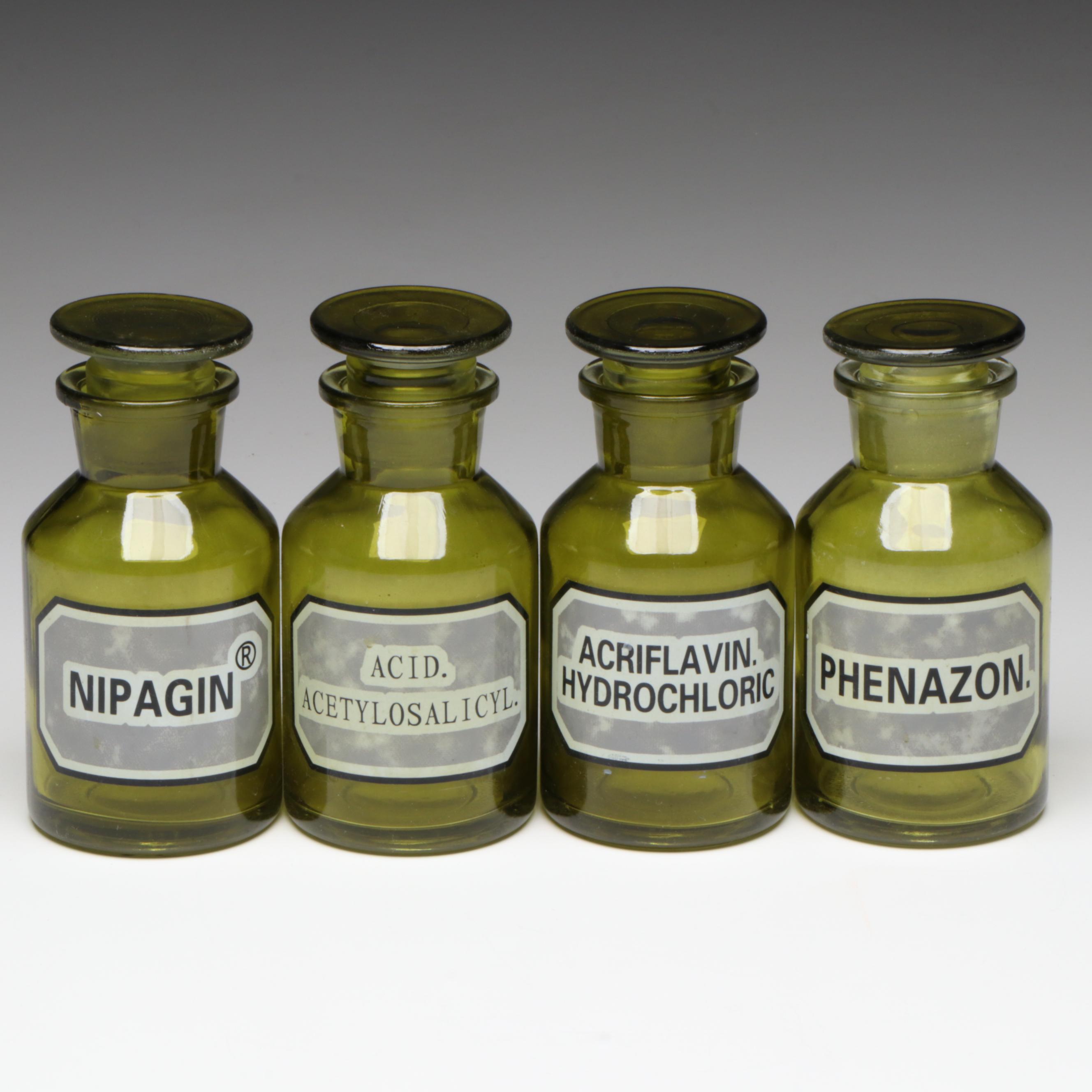 Green Glass Apothecary Style Bottles