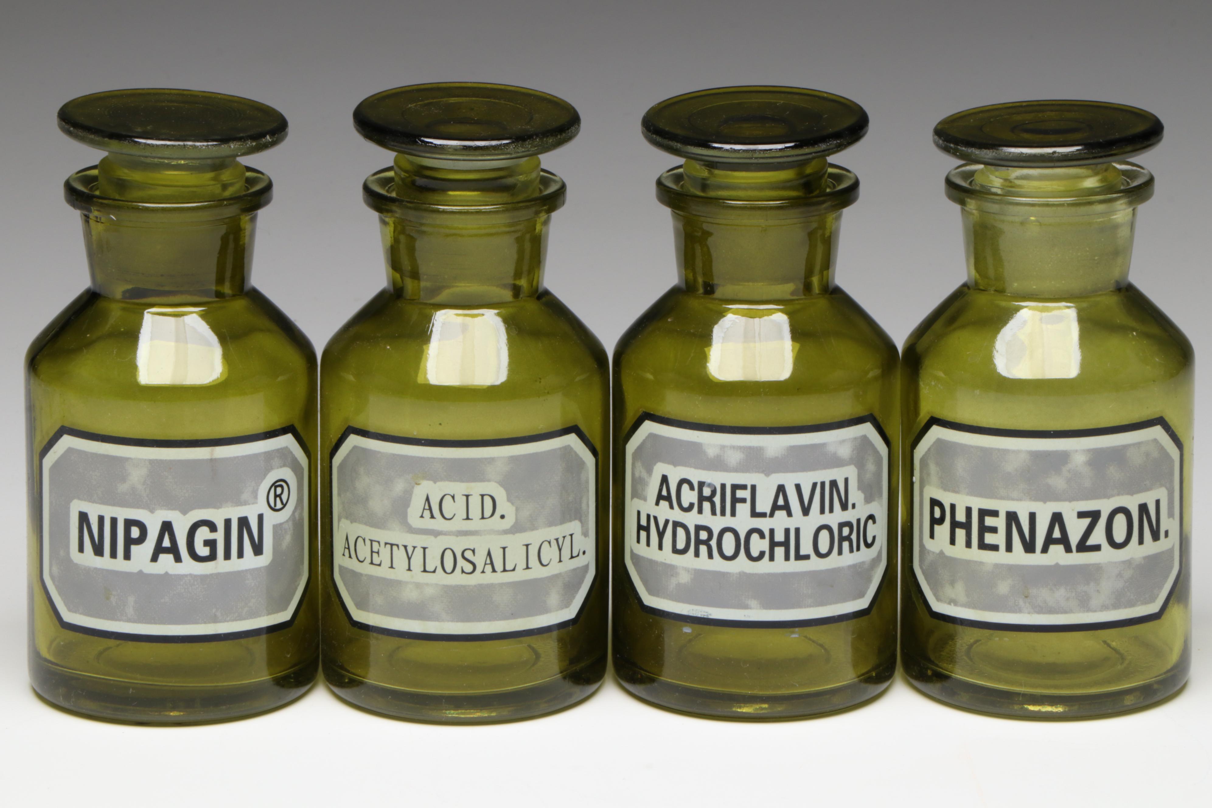 Green Glass Apothecary Style Bottles