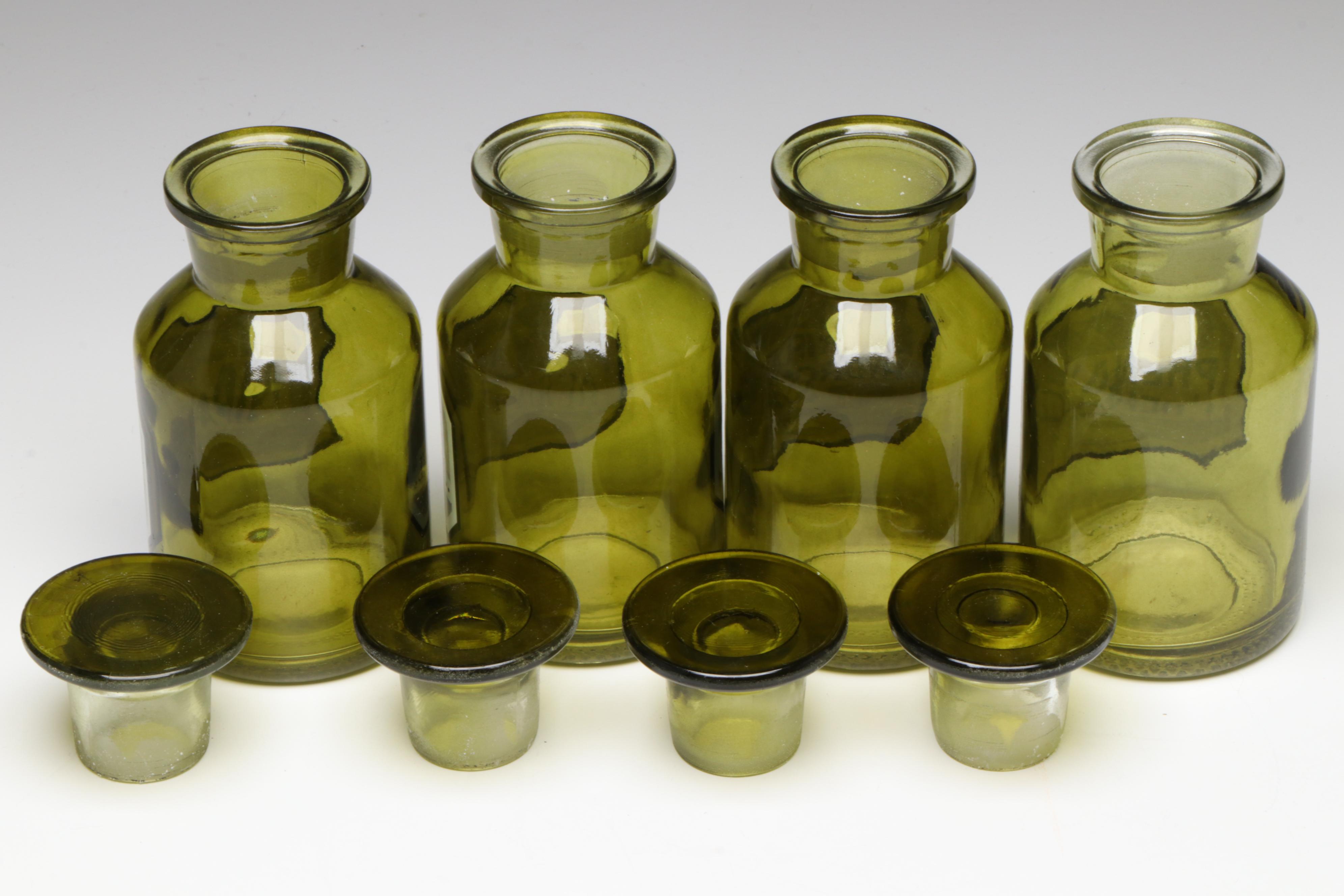 Green Glass Apothecary Style Bottles