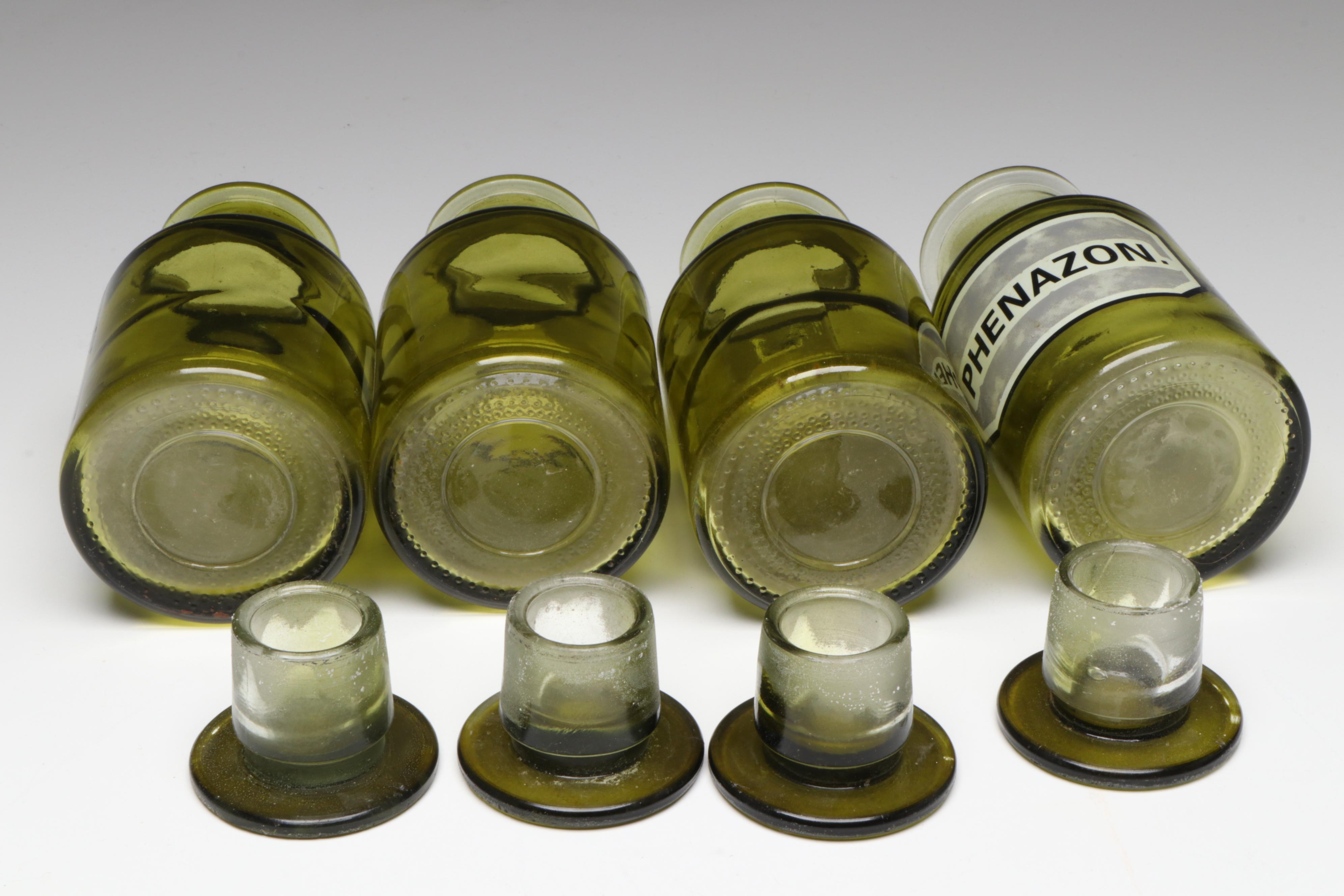 Green Glass Apothecary Style Bottles