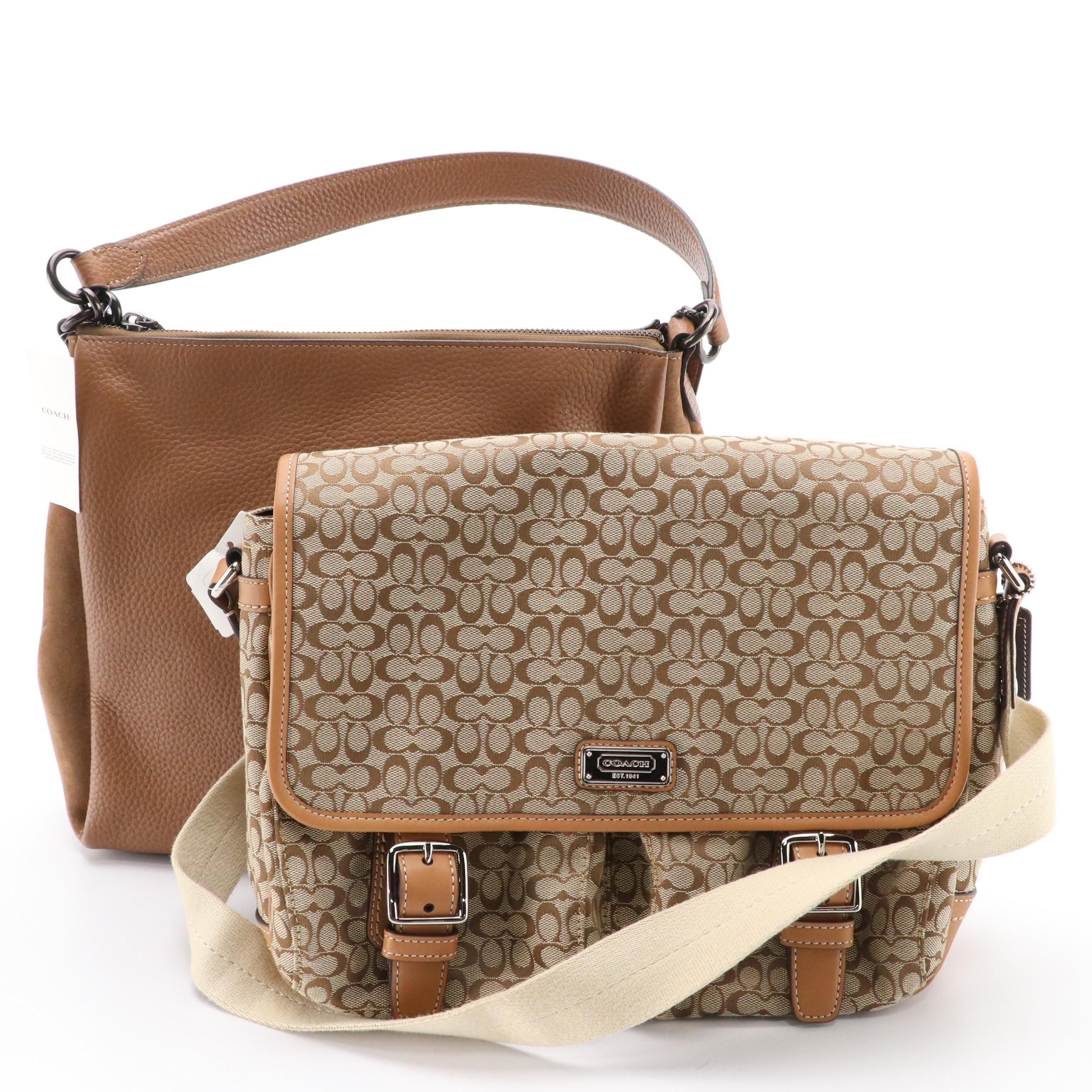 Coach Signature Canvas Messenger Bag, Shay Shoulder Bag in Vintage Khaki Leather