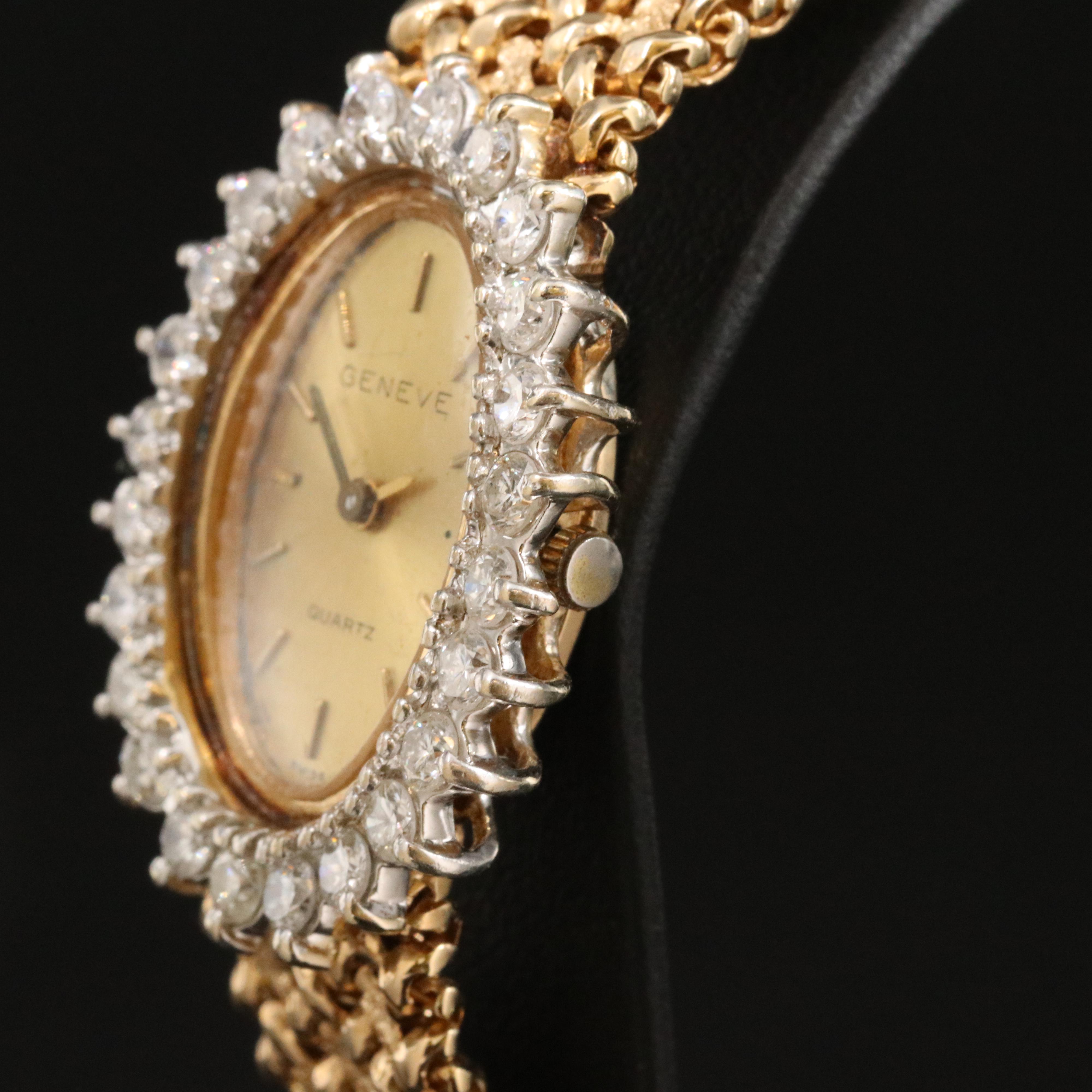 Geneve 14K Gold 1.70 CTW Diamond Quartz Watch