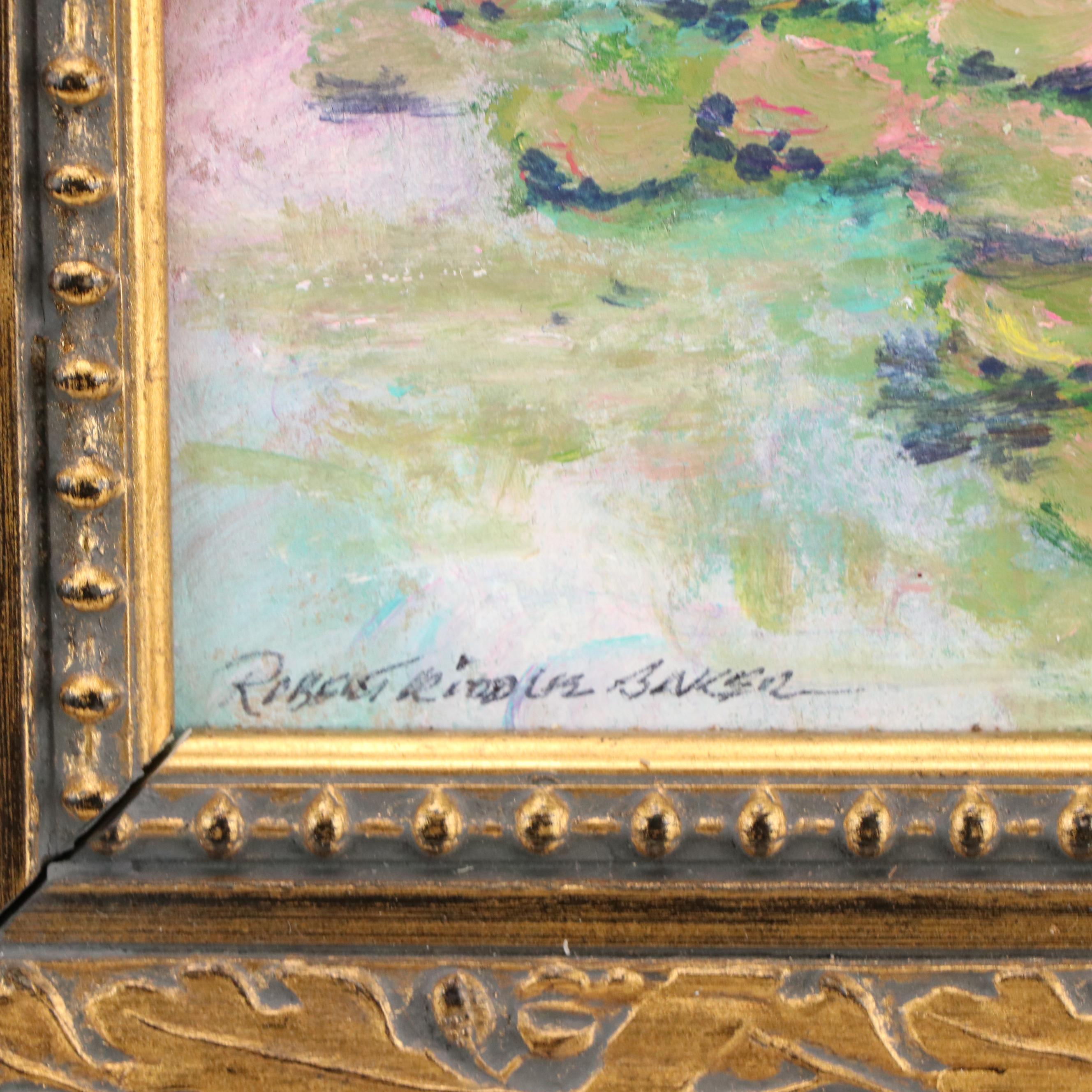 Robert Riddle Baker Pond Landscape Acrylic Painting "A Slow Gathering," 2024