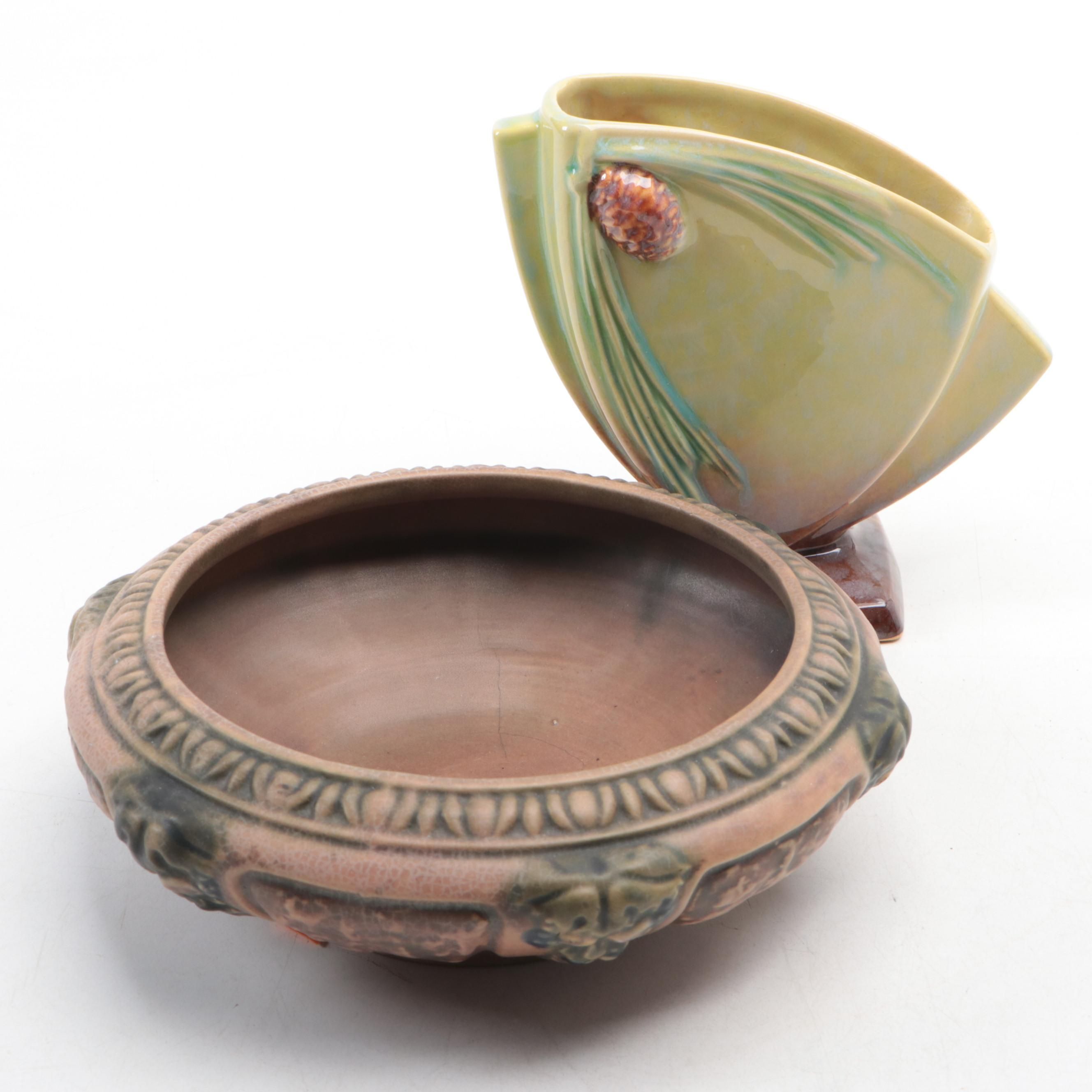 Roseville Wincraft "Pinecone" Vase and "Florentine" Low Bowl, 1920s–1940s