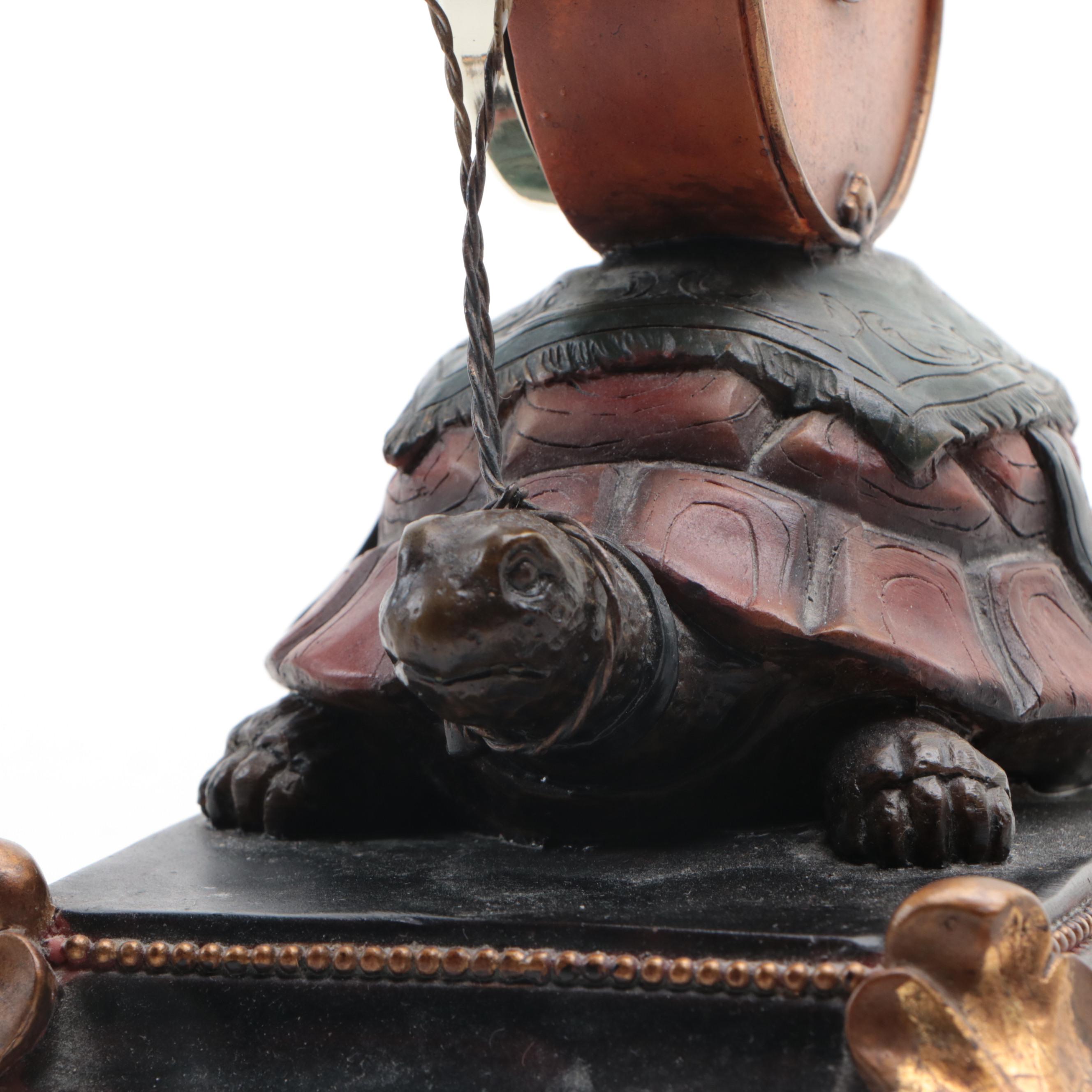 Mantel Clock with Jester Chimpanzee Riding Turtle
