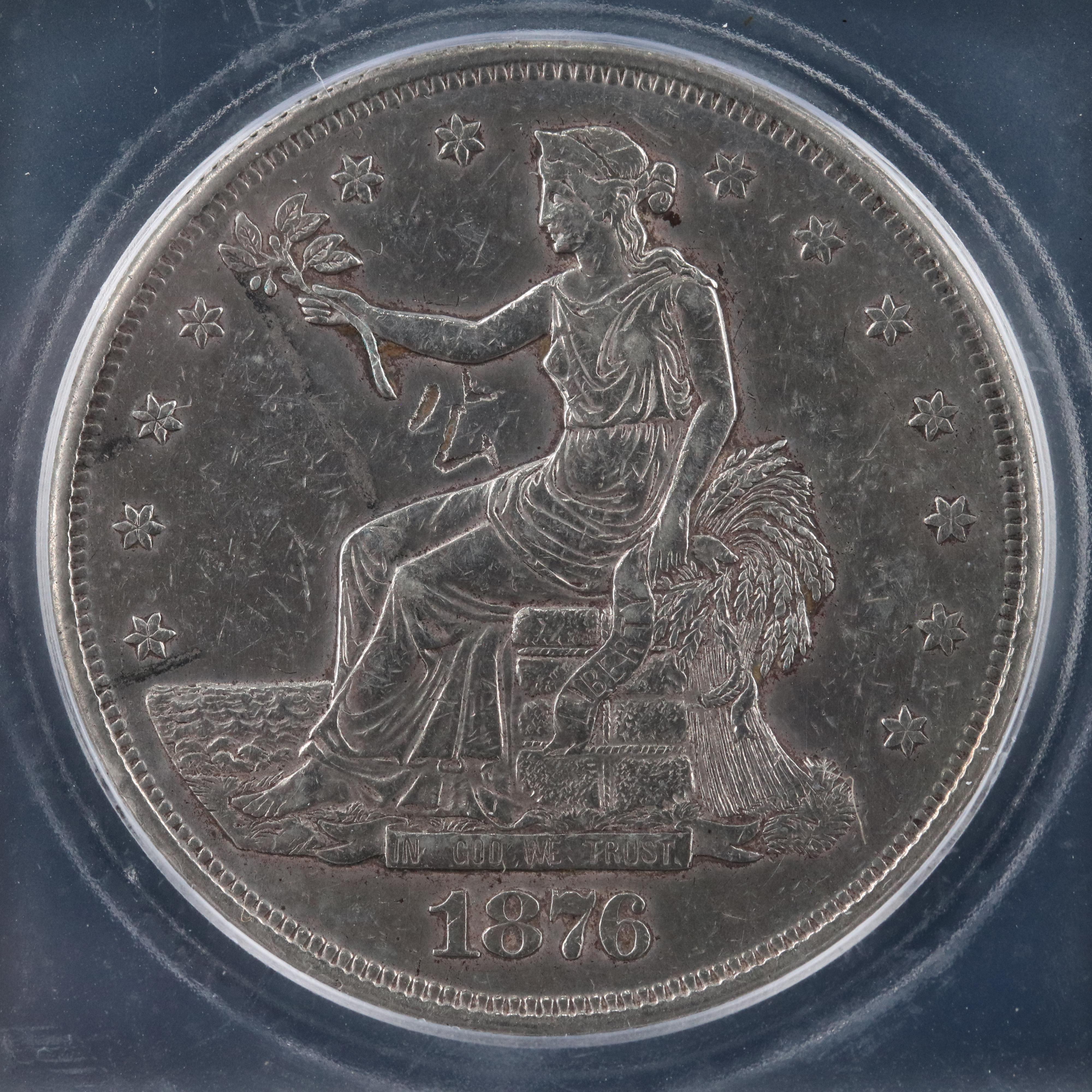 ICG AU53 Details 1876-S Trade Dollar with Chop Marks