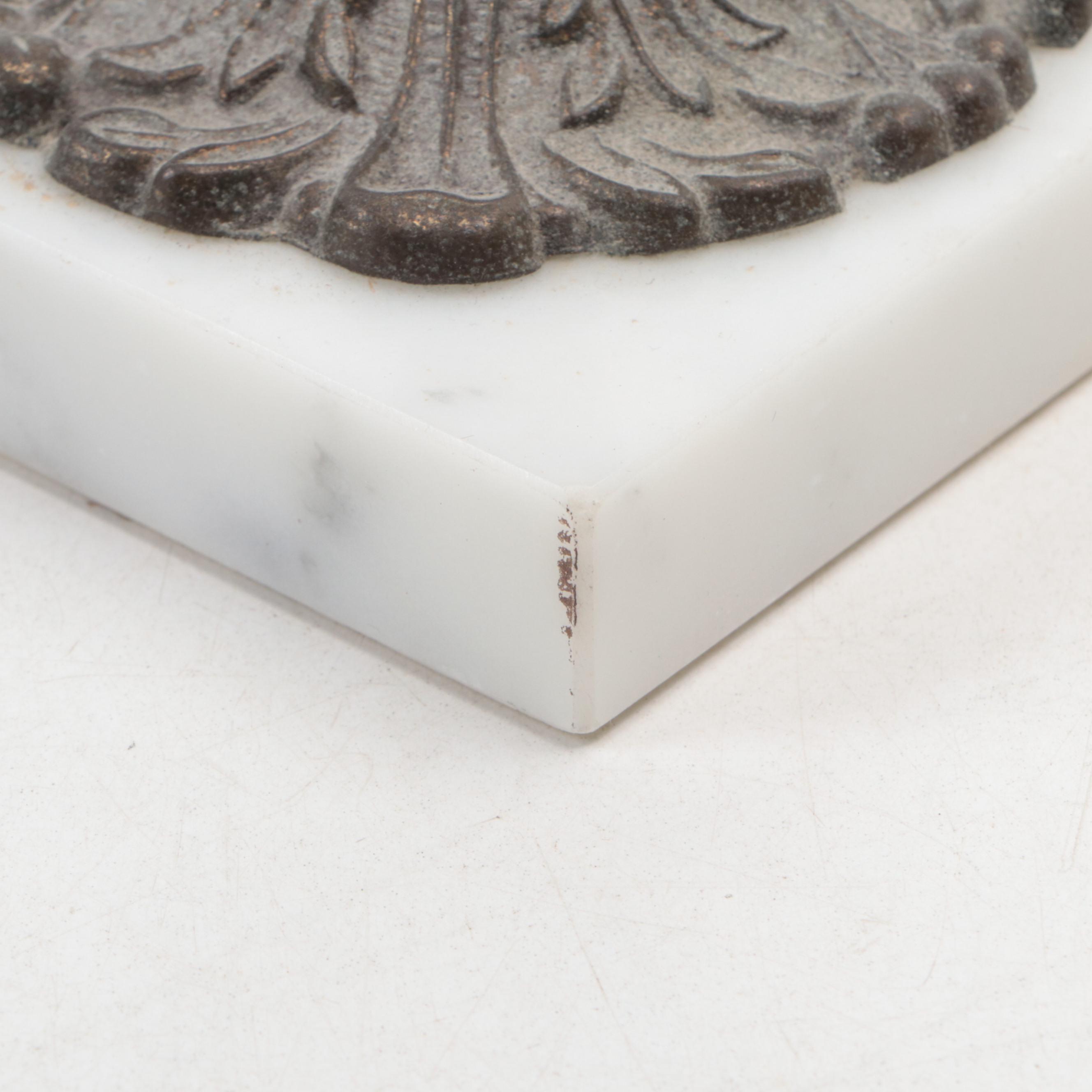 VIctorian Style Cast Metal Vanity Mirror on Marble Base and Gilt Wood Mirror