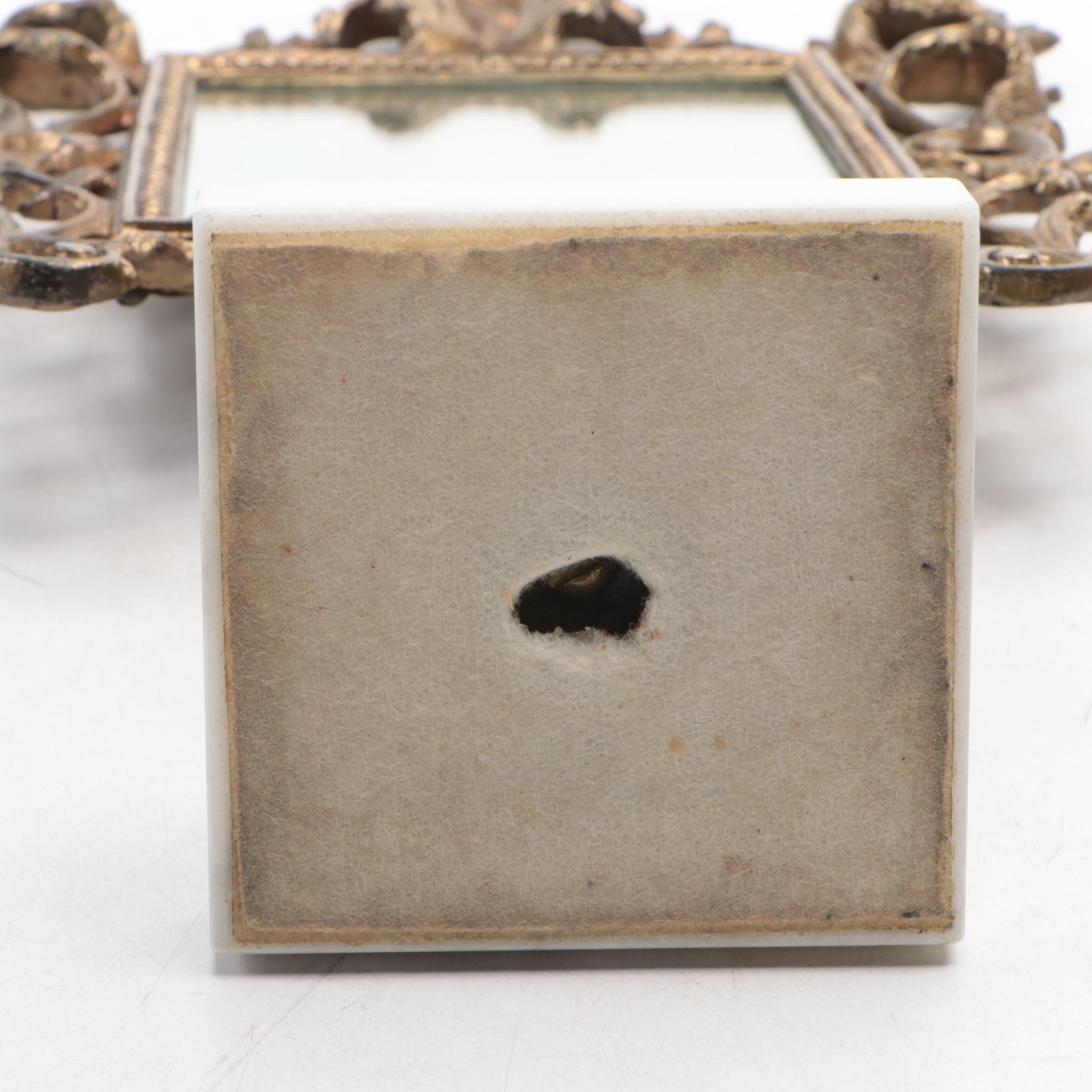 VIctorian Style Cast Metal Vanity Mirror on Marble Base and Gilt Wood Mirror