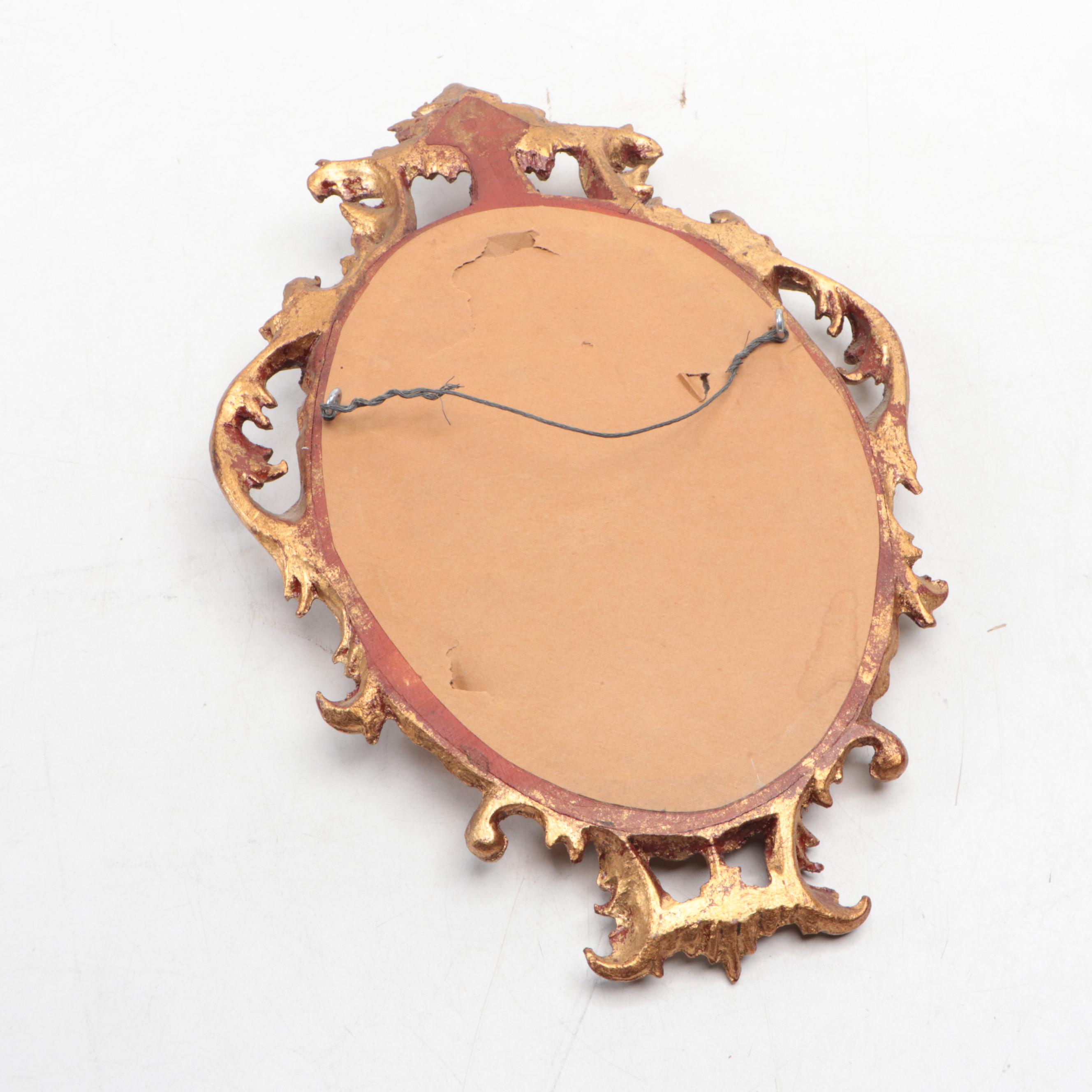 VIctorian Style Cast Metal Vanity Mirror on Marble Base and Gilt Wood Mirror