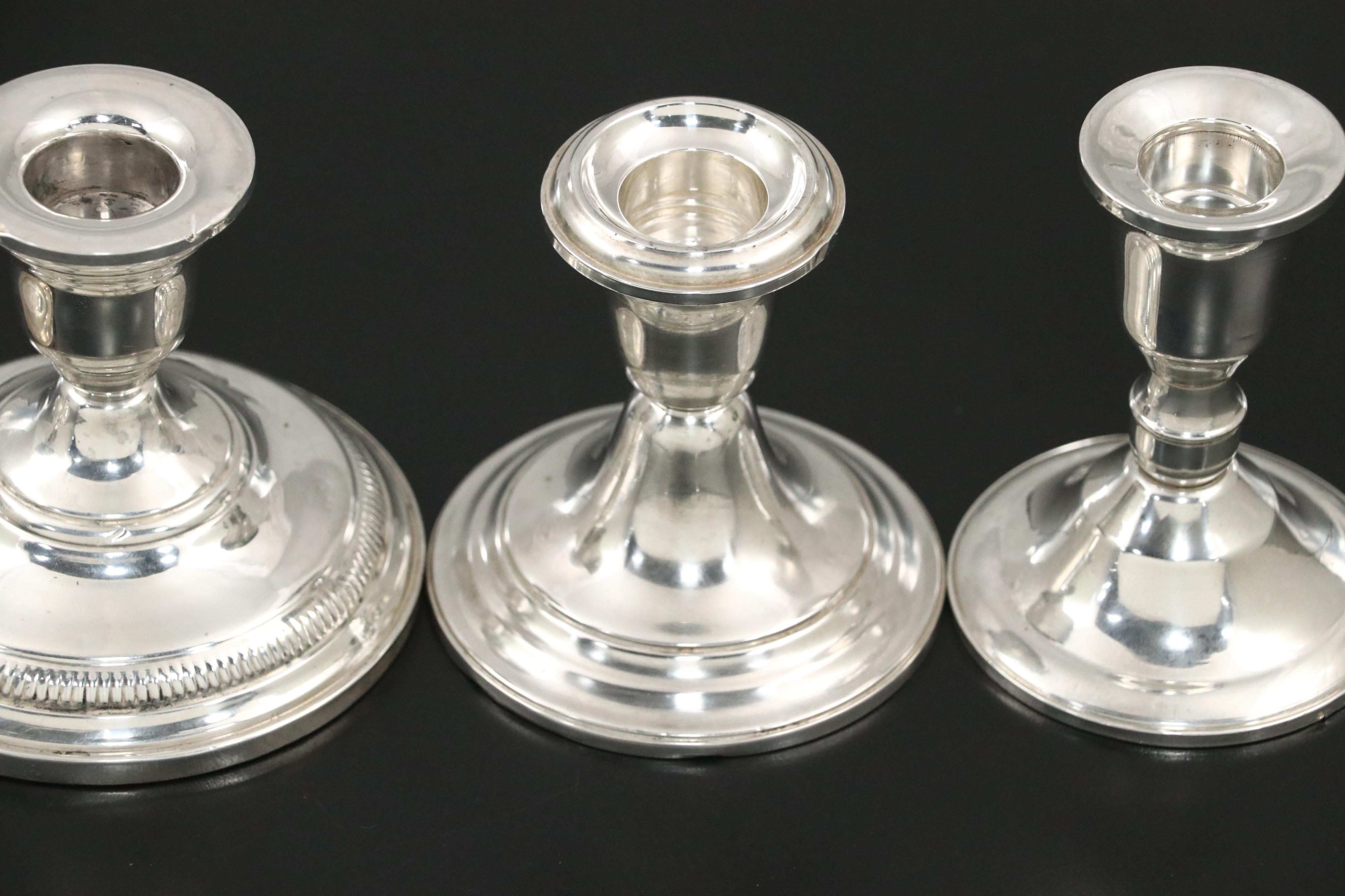 Gorham and Other American Weighted Sterling Silver Candle Holders, Mid-20th C.