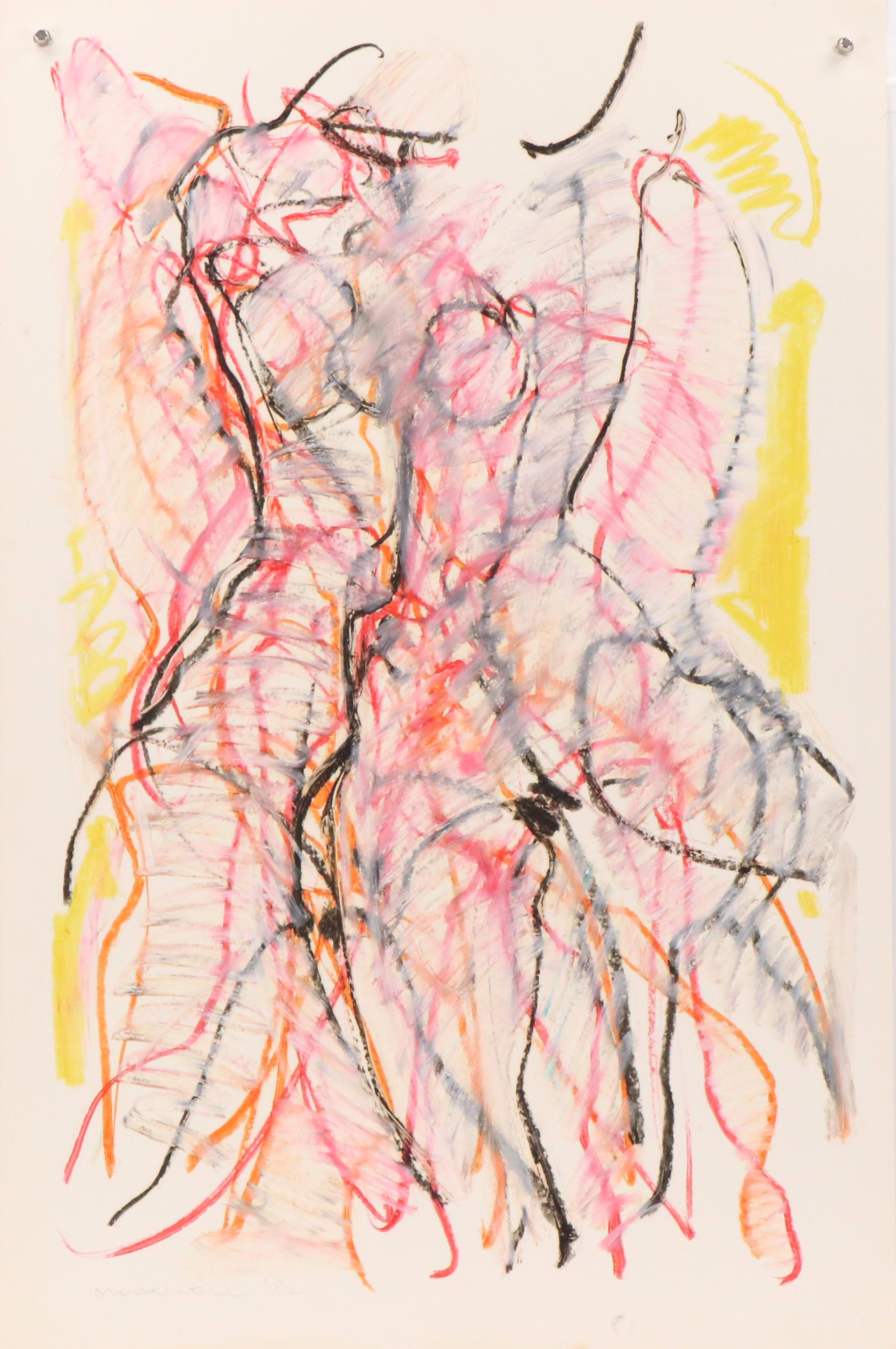 Jack Meanwell Expressionist Oil Pastel Figure Drawing, Late 20th Century