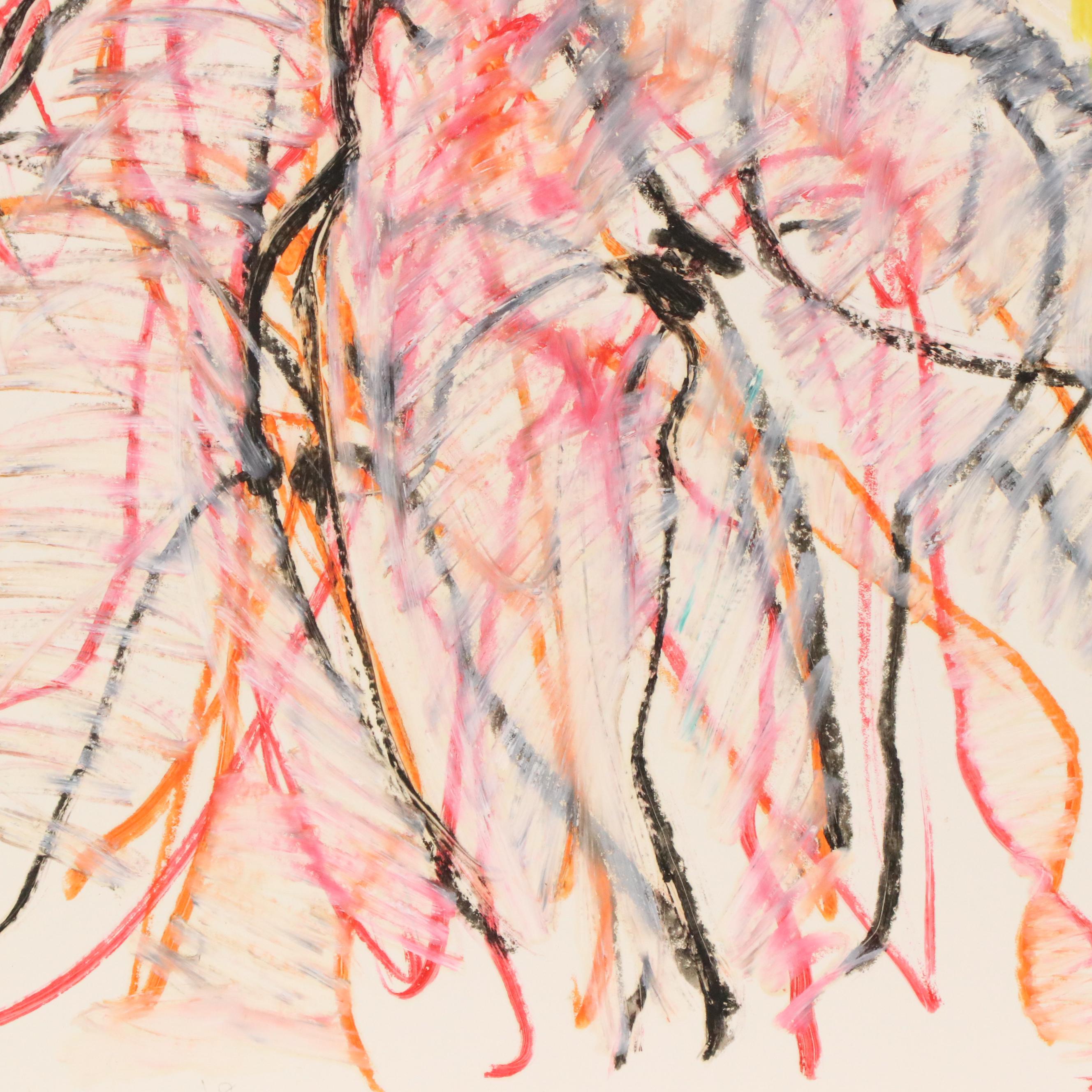 Jack Meanwell Expressionist Oil Pastel Figure Drawing, Late 20th Century