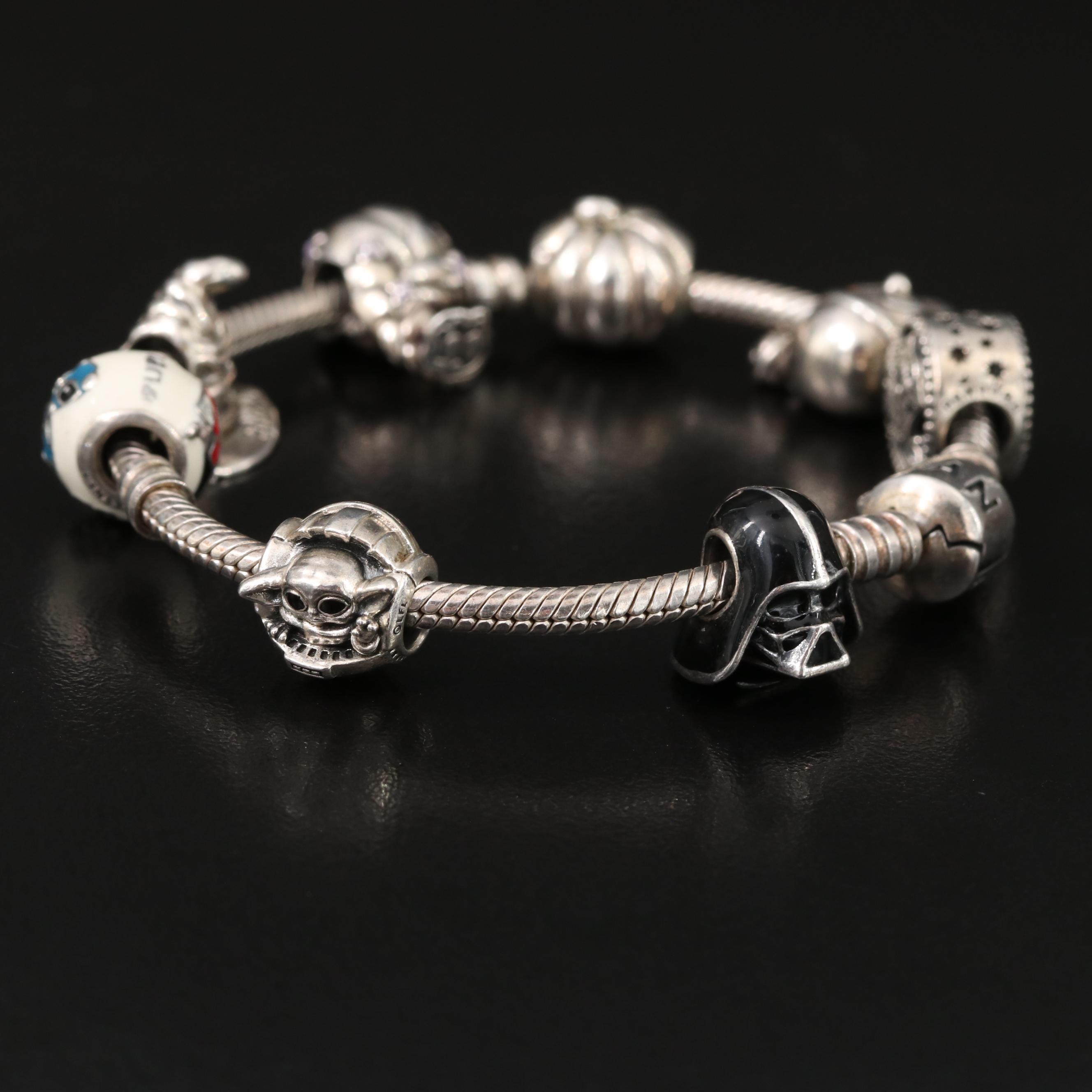 Pandora Sterling Charm Bracelet Including Star Wars, Harry Potter and Disney