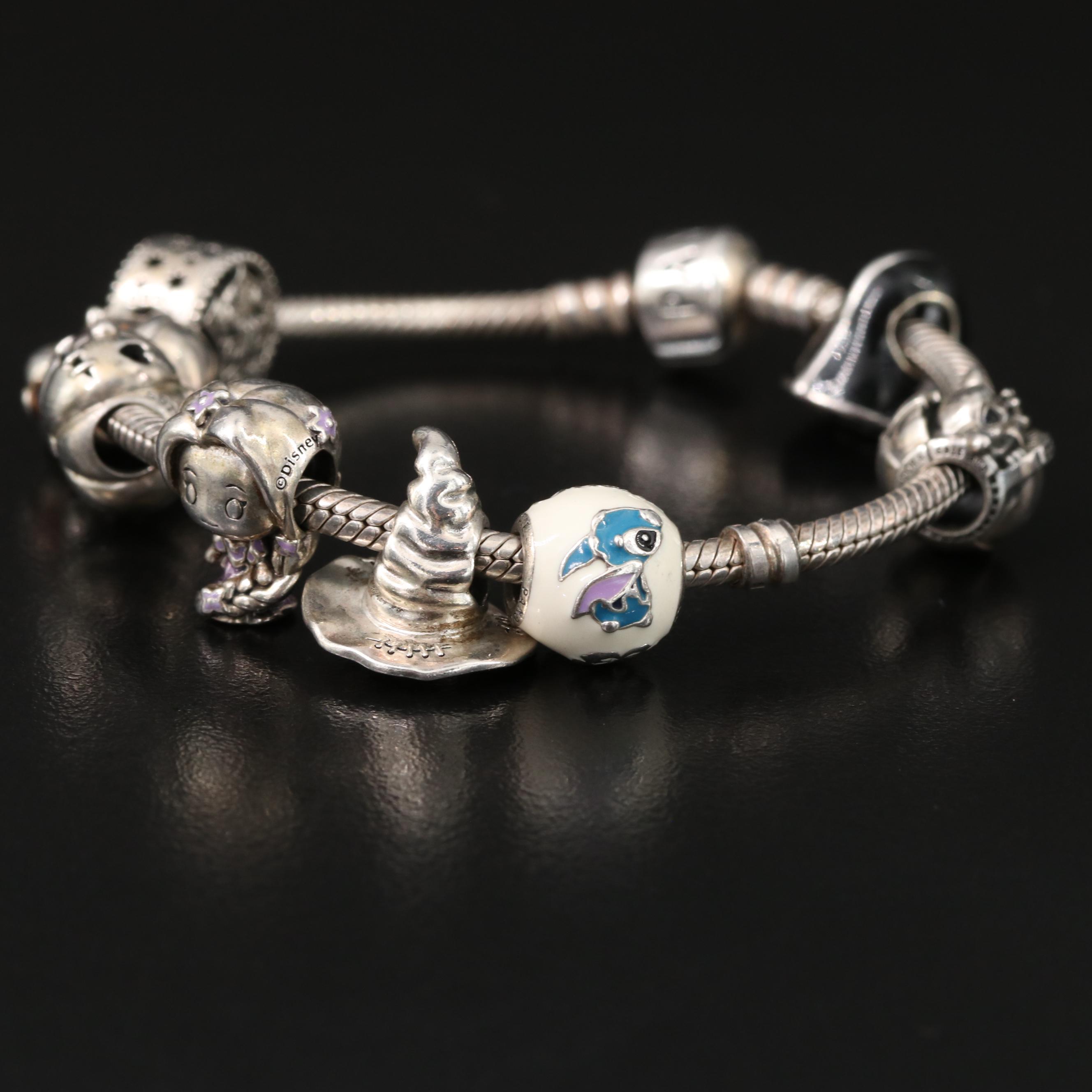 Pandora Sterling Charm Bracelet Including Star Wars, Harry Potter and Disney