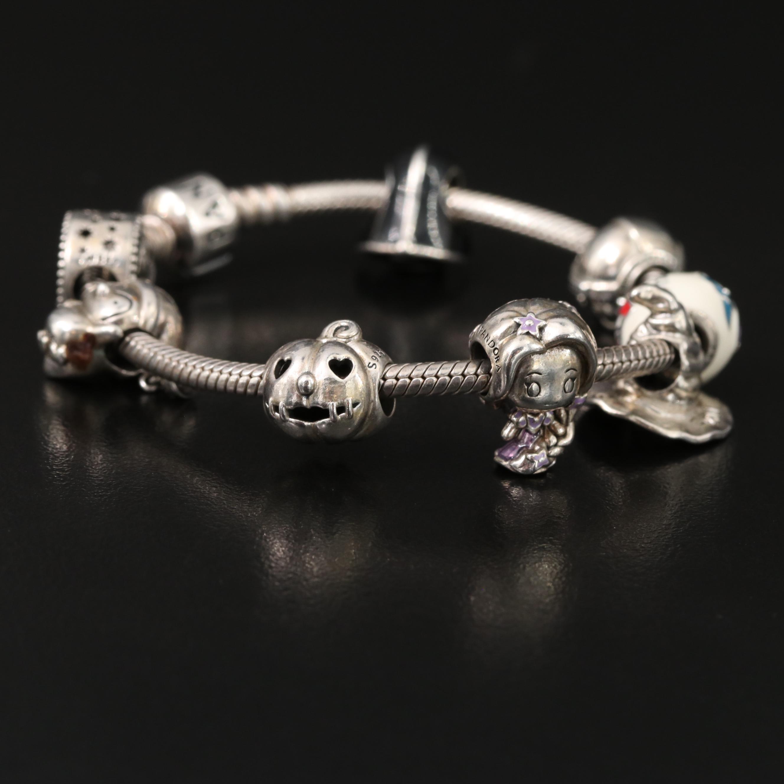 Pandora Sterling Charm Bracelet Including Star Wars, Harry Potter and Disney