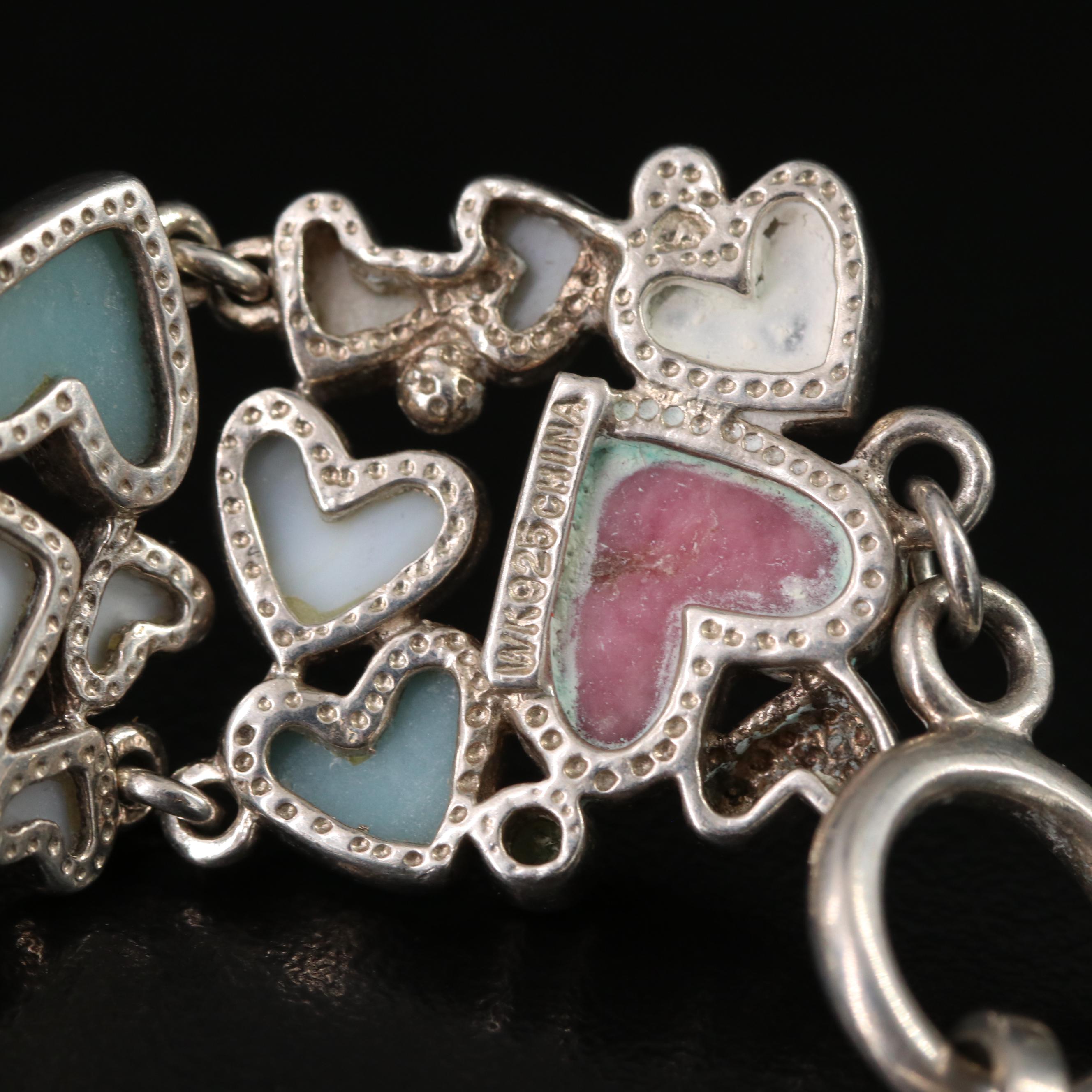 Sterling Gemstone Heart Bracelet Including Mother-of-Pearl, Abalone and Amethyst