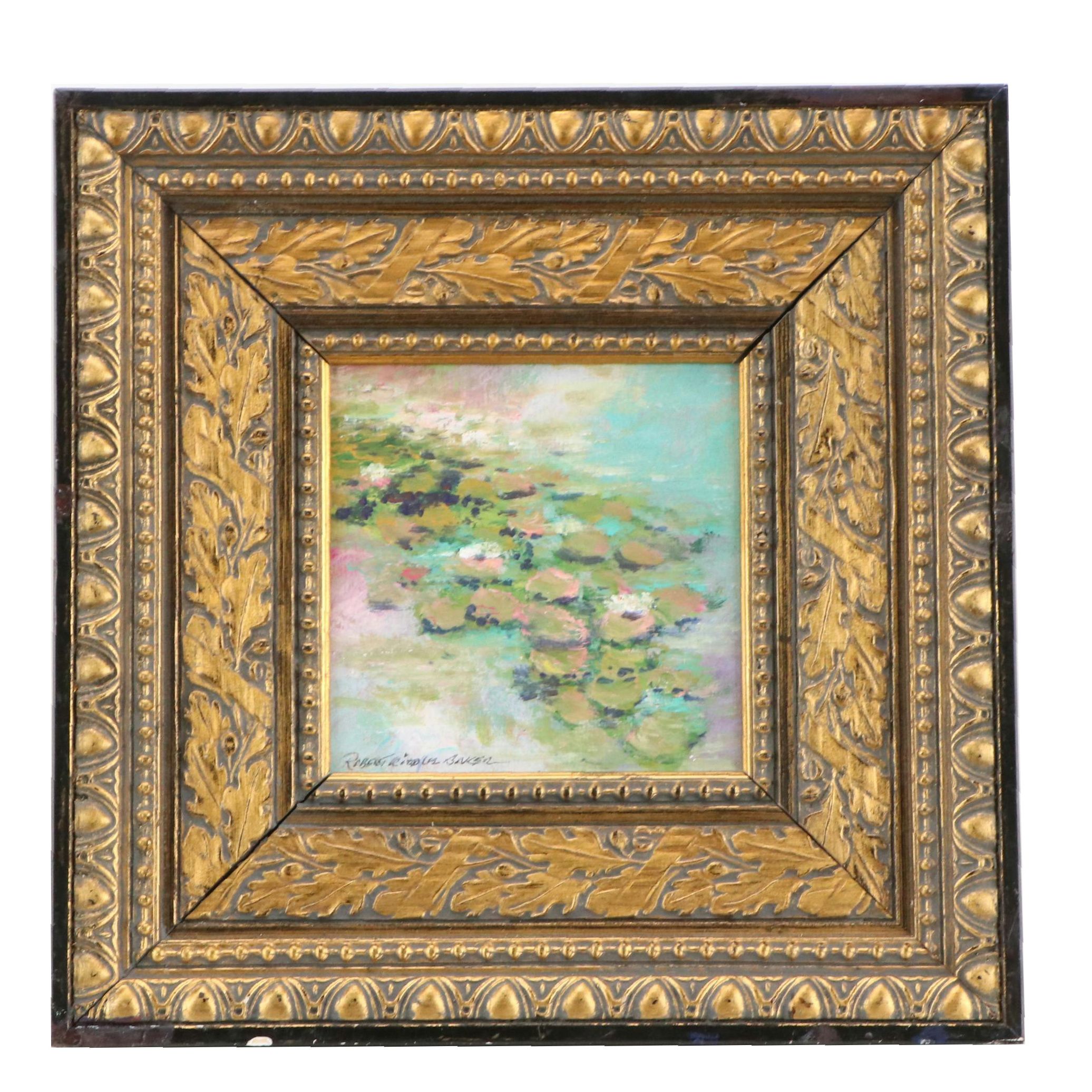 Robert Riddle Baker Pond Landscape Acrylic Painting "A Slow Gathering," 2024