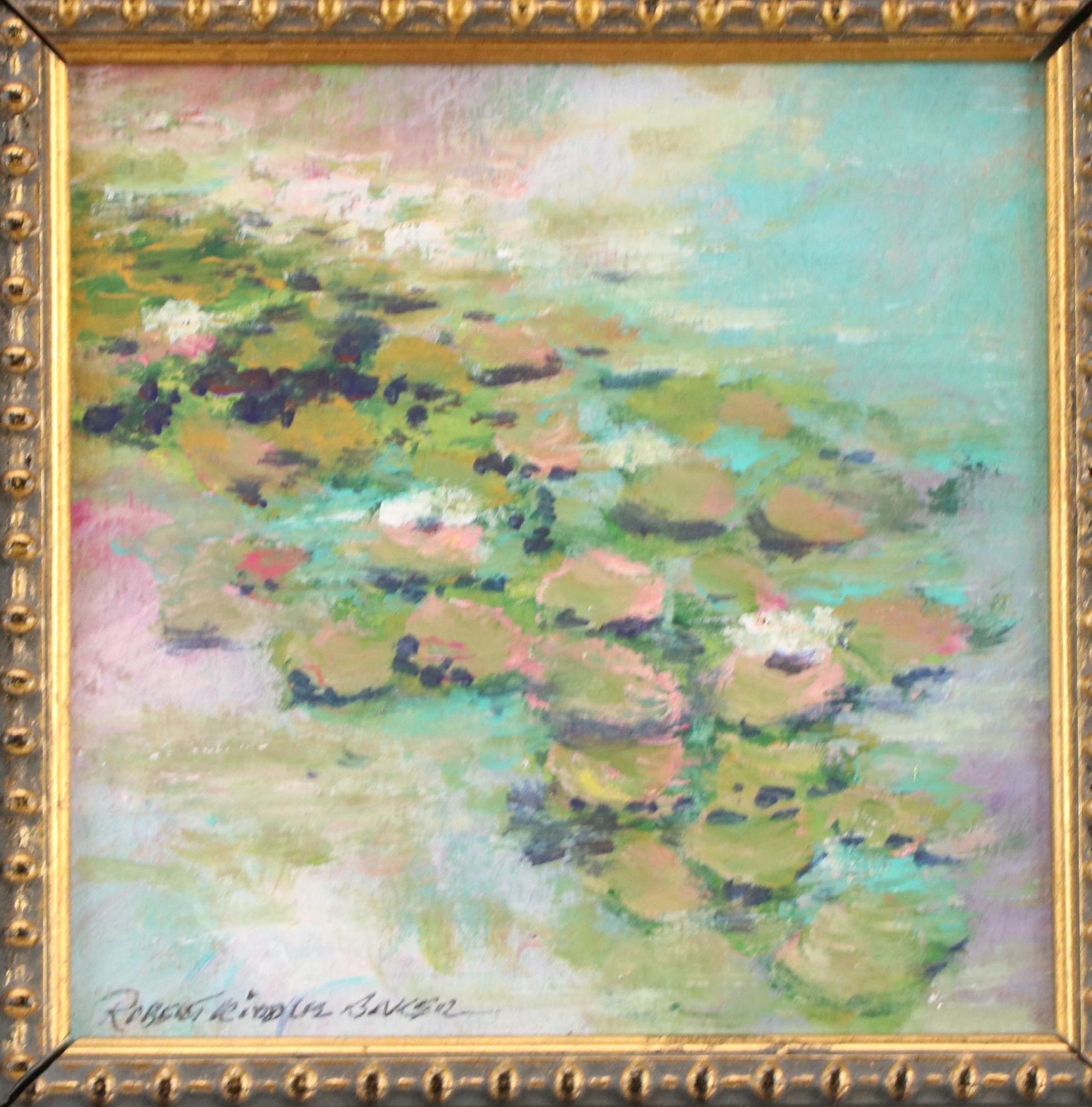 Robert Riddle Baker Pond Landscape Acrylic Painting "A Slow Gathering," 2024