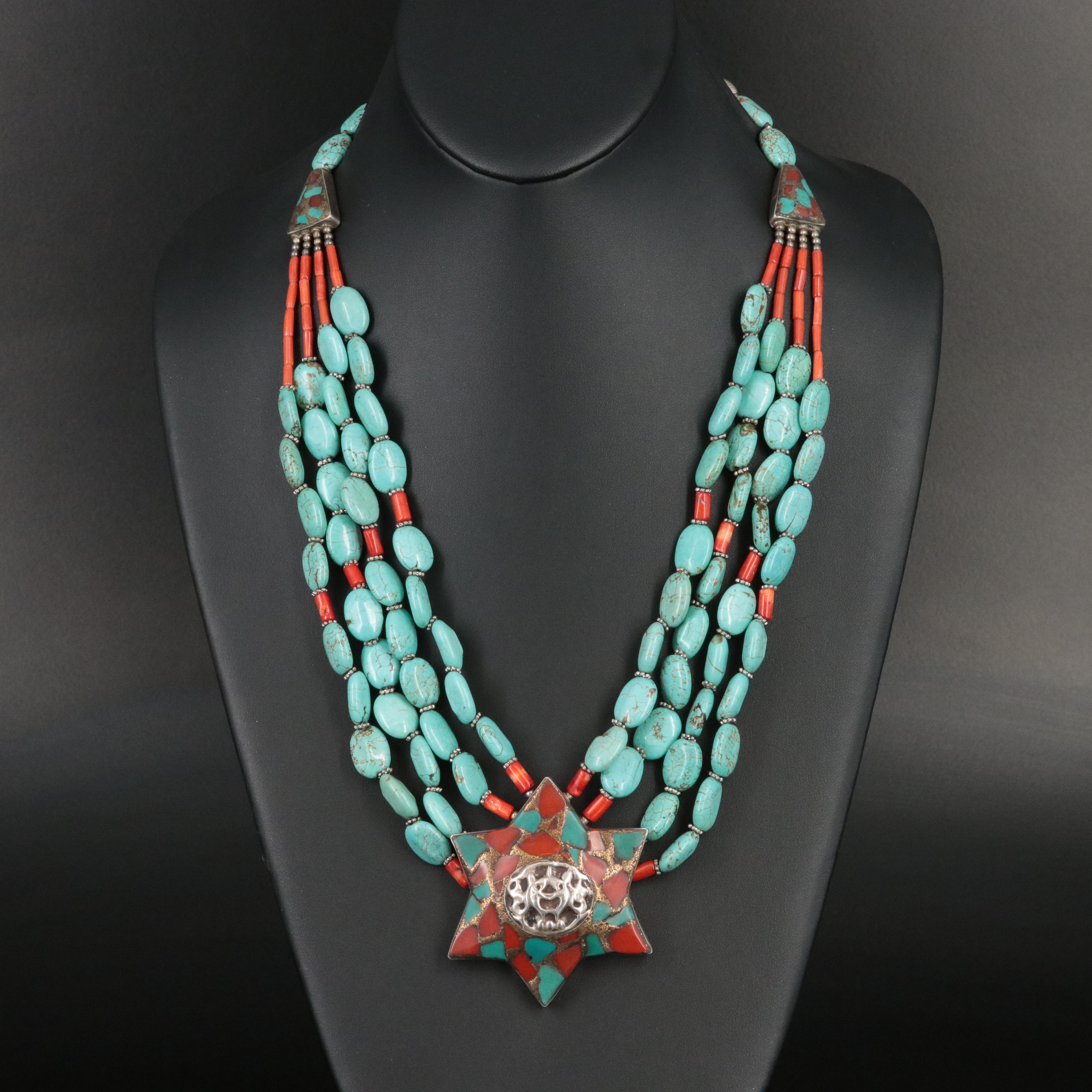 Tibetan Buddhist Peace and Harmony Six Pointed Star Necklace Including Magnesite