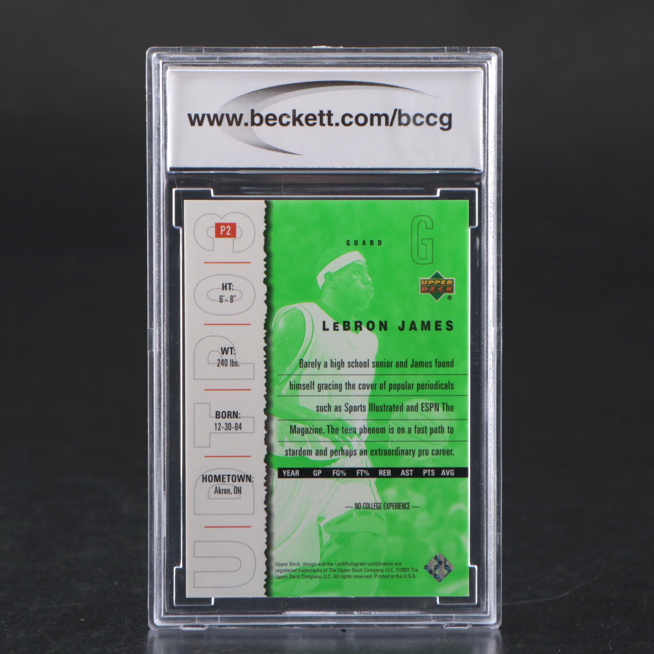 2003 Upper Deck LeBron James Top Prospects Promos Card #P2 Graded BCCG 10