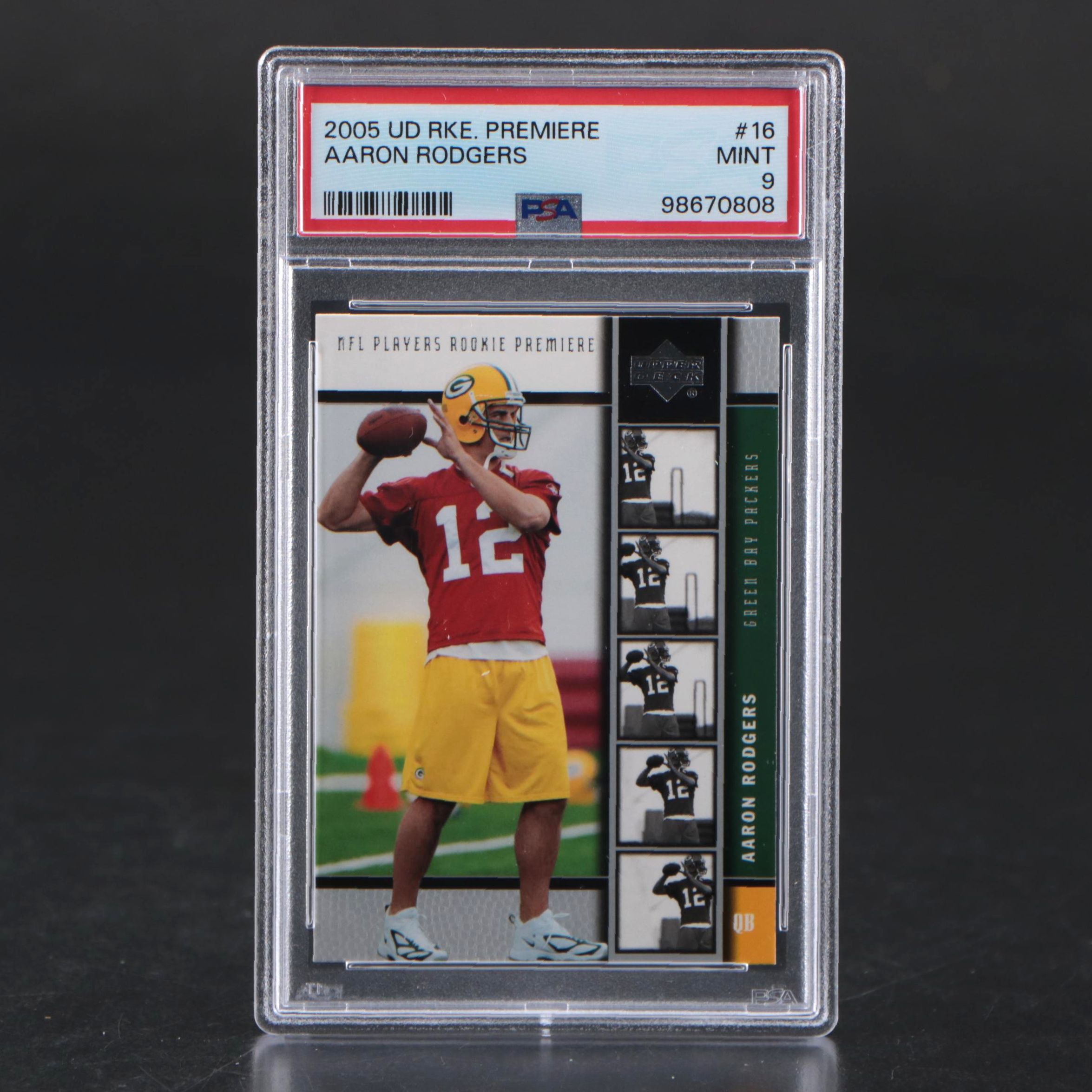 2005 Upper Deck Rookie Premiere Aaron Rodgers Football Card #16 Graded PSA 9