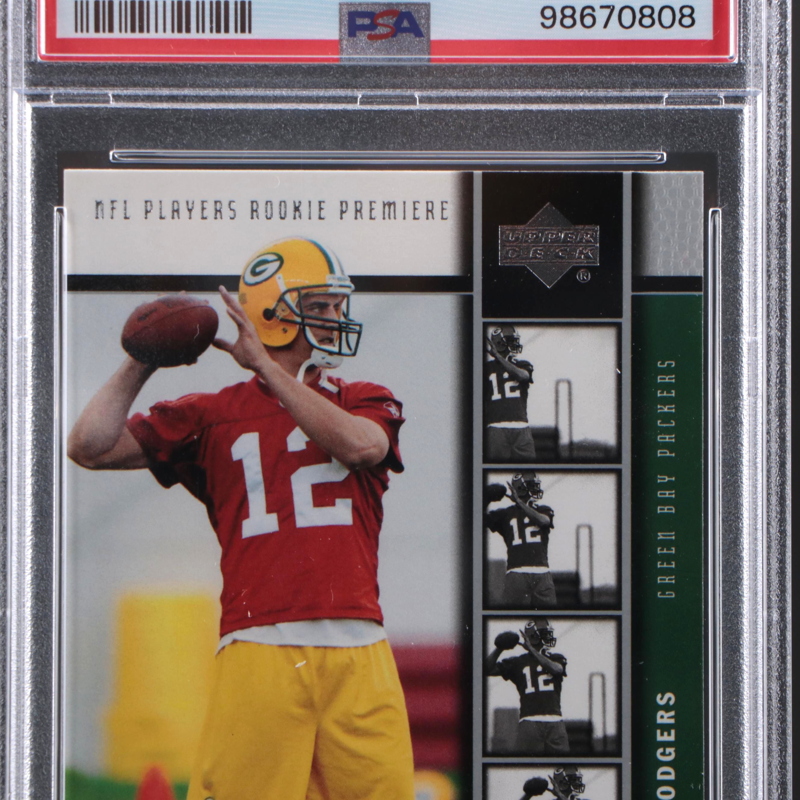 2005 Upper Deck Rookie Premiere Aaron Rodgers Football Card #16 Graded PSA 9