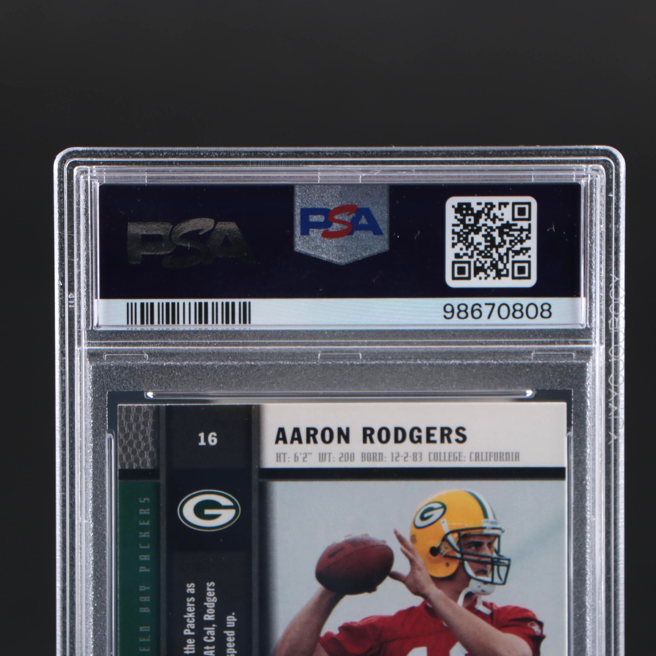 2005 Upper Deck Rookie Premiere Aaron Rodgers Football Card #16 Graded PSA 9