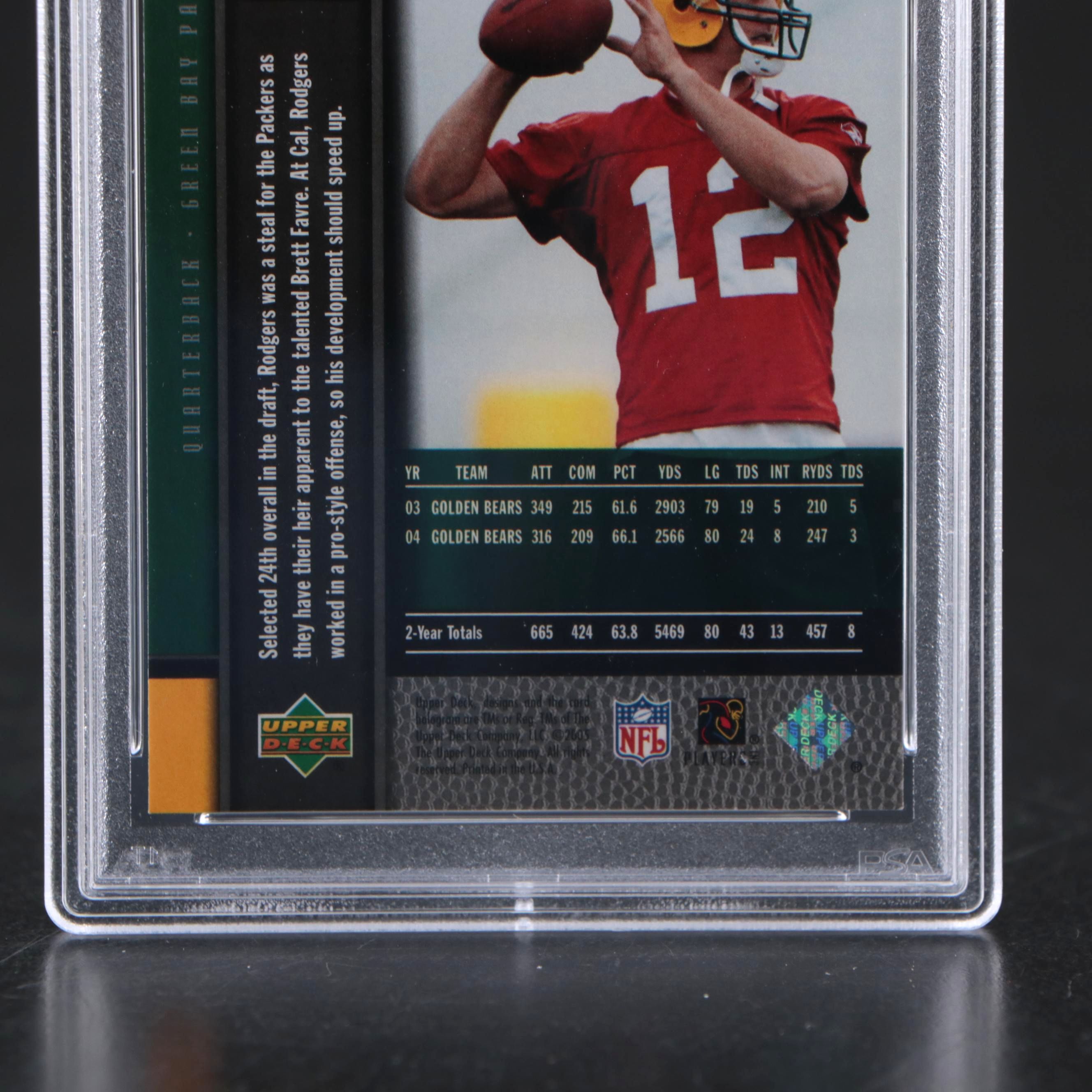 2005 Upper Deck Rookie Premiere Aaron Rodgers Football Card #16 Graded PSA 9