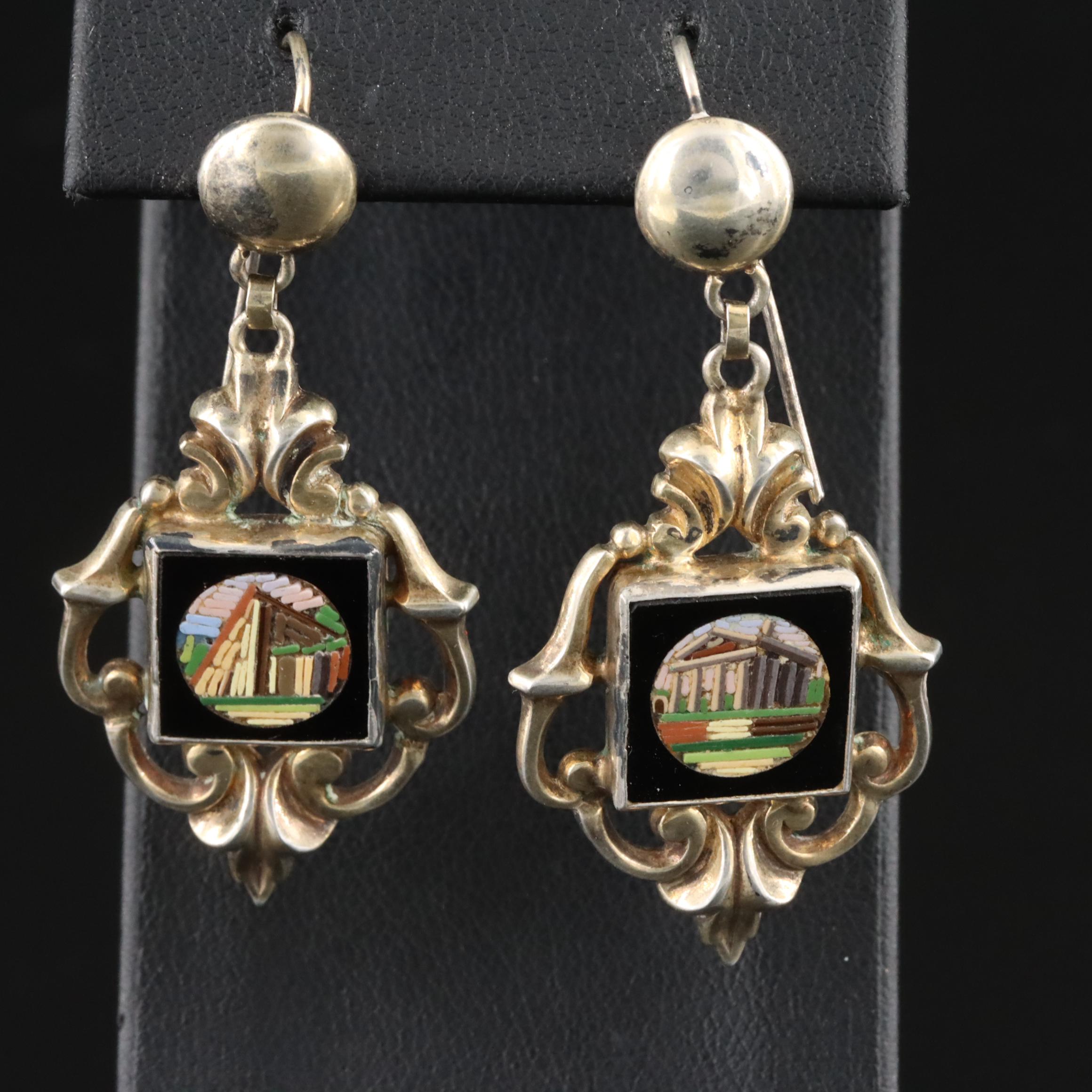 Victorian Grand Tour Sterling Micro Mosaic Earrings