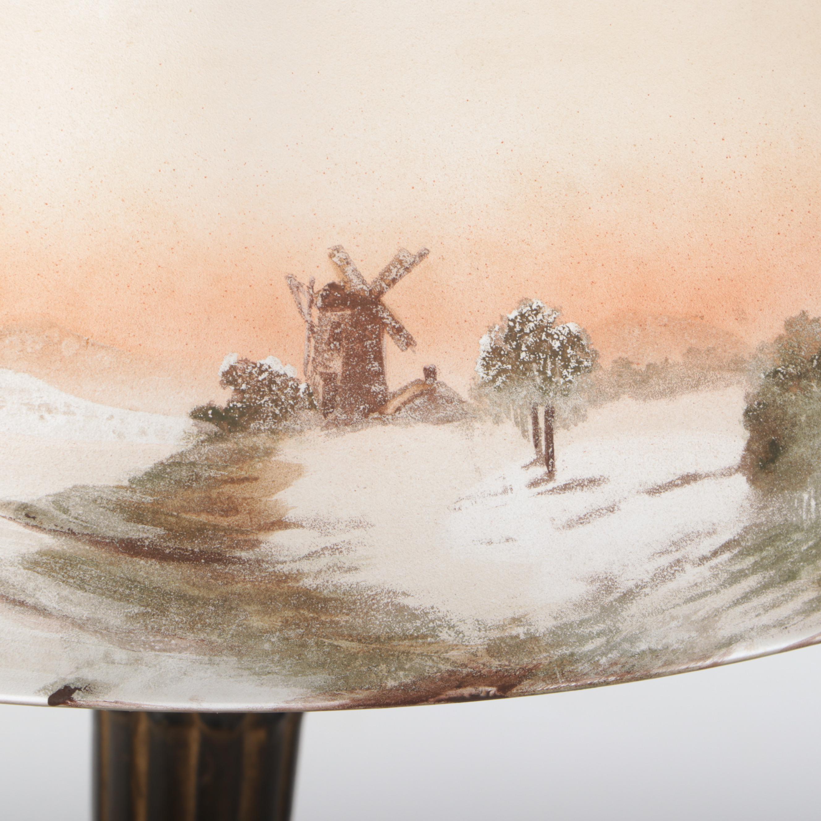 Gilt Spelter Table Lamp with Reverse Painted Shade, Style of Pittsburgh School