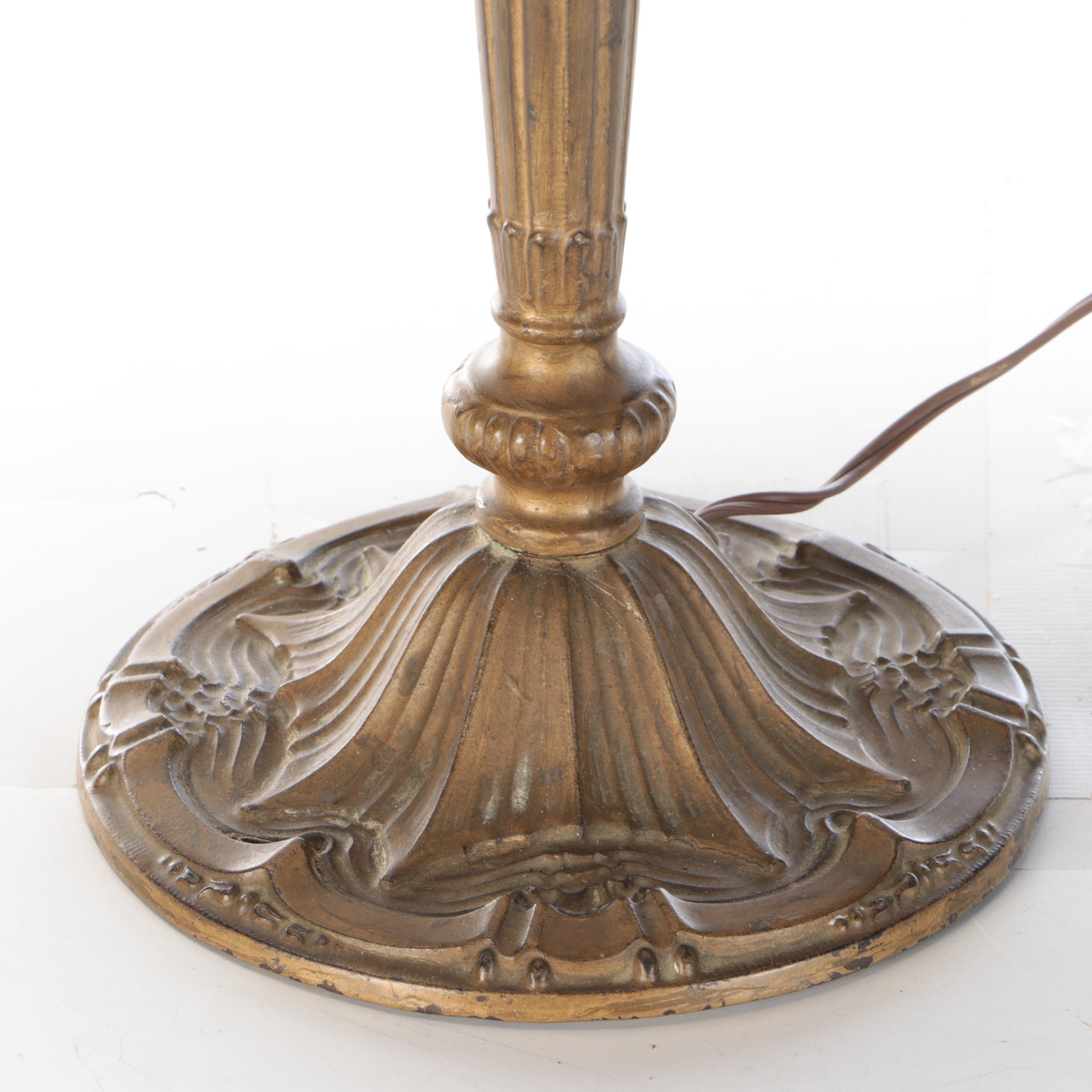 Gilt Spelter Table Lamp with Reverse Painted Shade, Style of Pittsburgh School