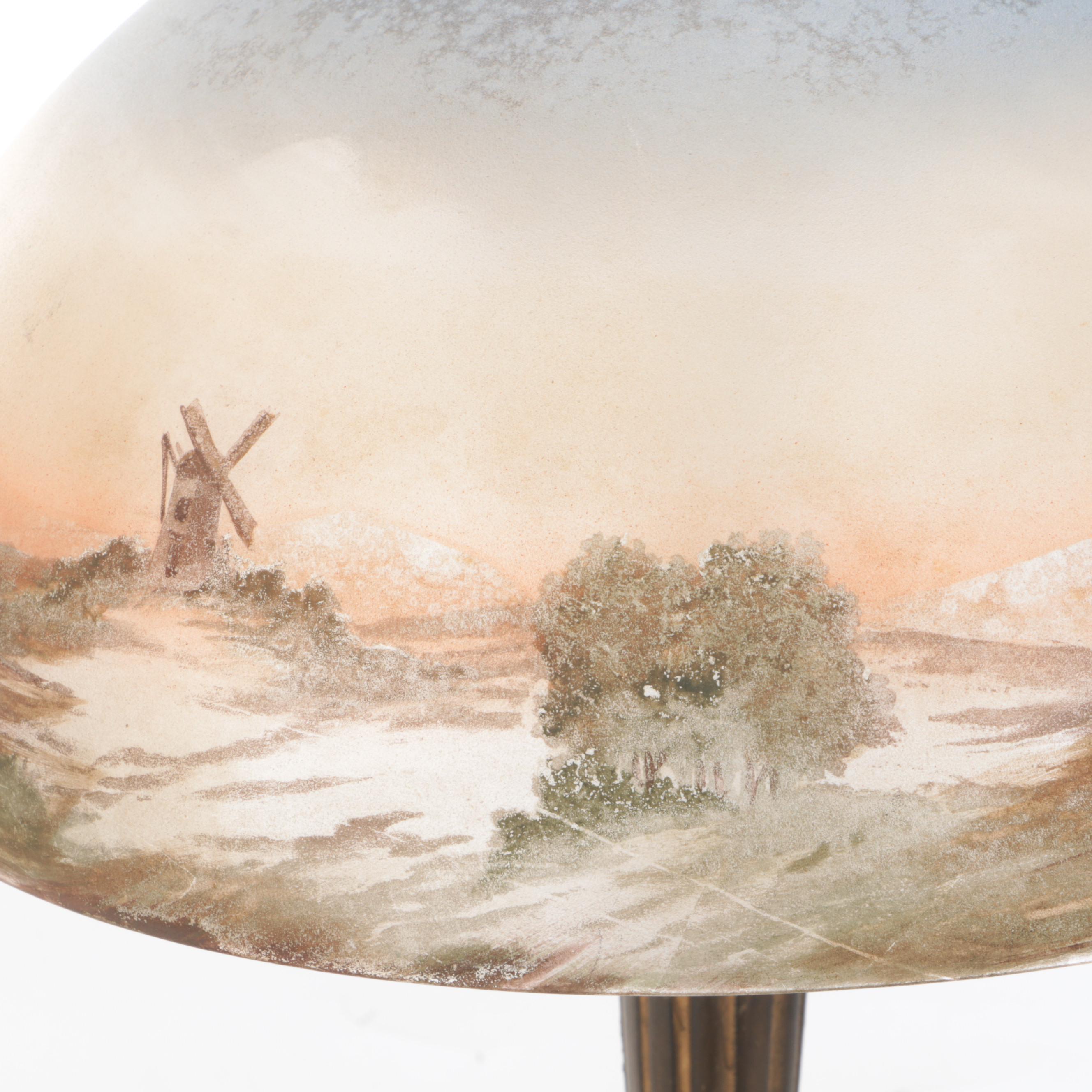 Gilt Spelter Table Lamp with Reverse Painted Shade, Style of Pittsburgh School
