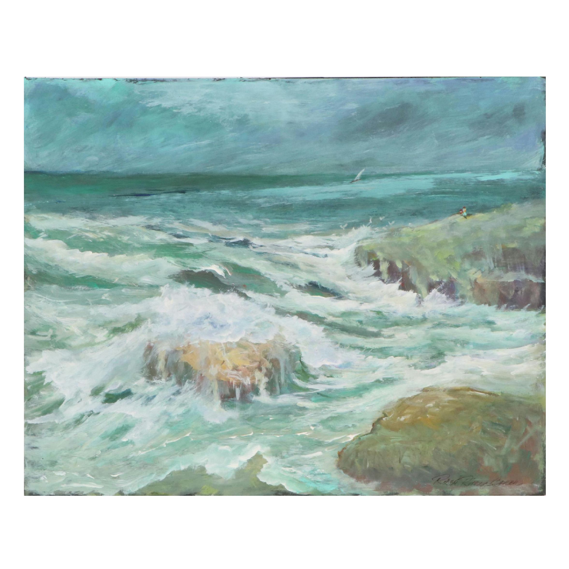 Robert Riddle-Baker Seascape Acrylic Painting "Rocky View," 2022