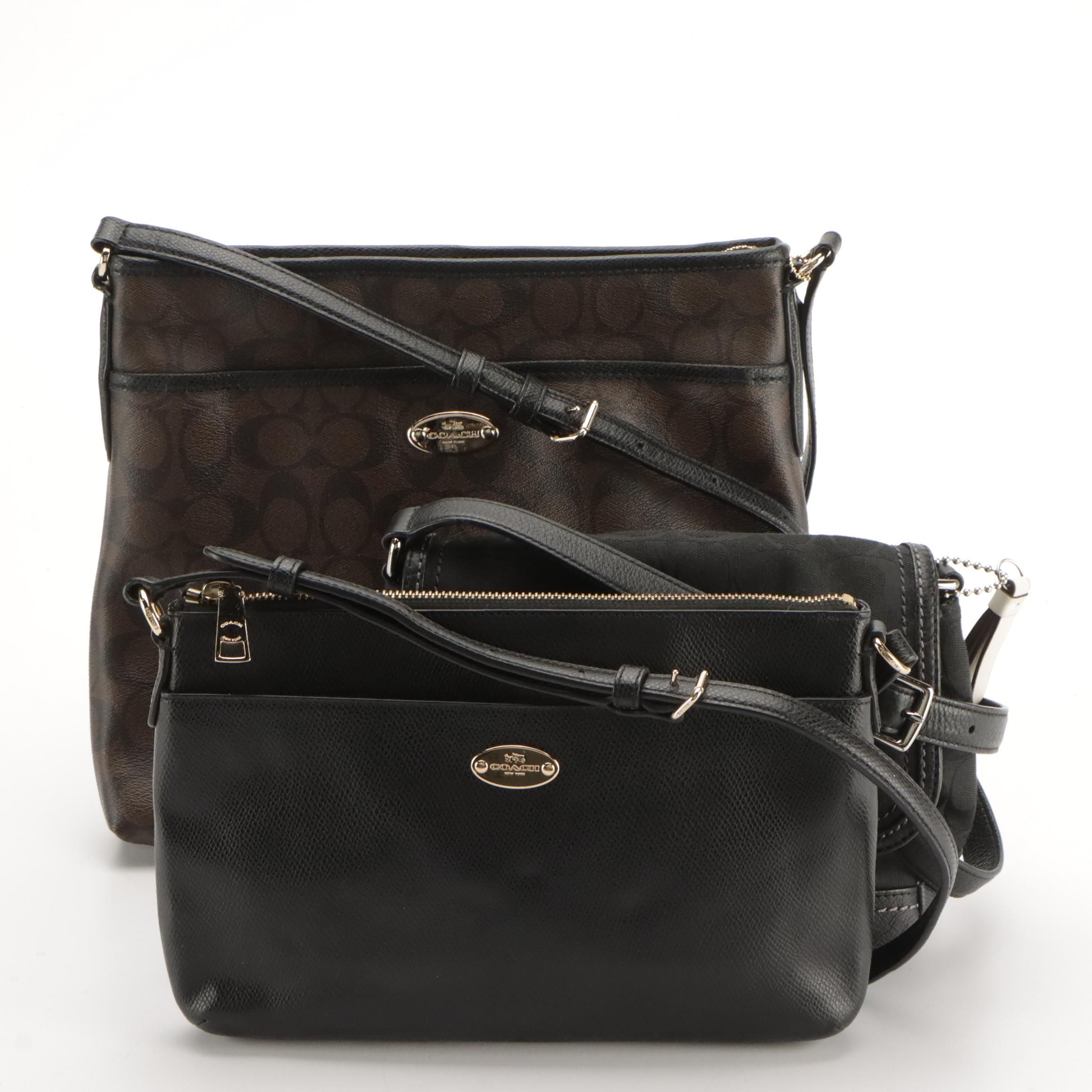 Coach Signature File Bag, Black Leather East West Pop Crossbody, Park Violet Bag