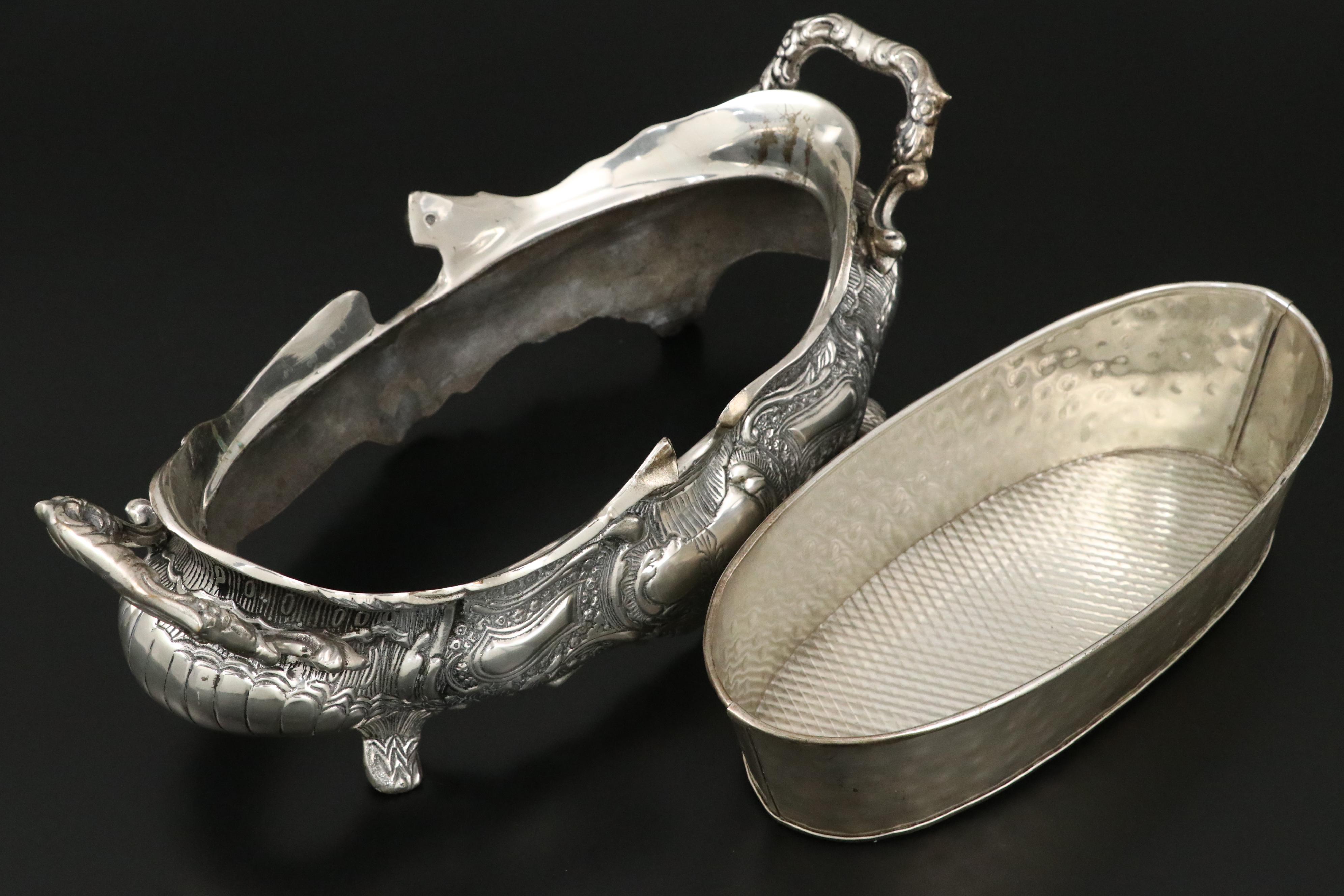 Baroque Silver Plate Altar Style Candle Prickets and Oval Centerpiece Bowl