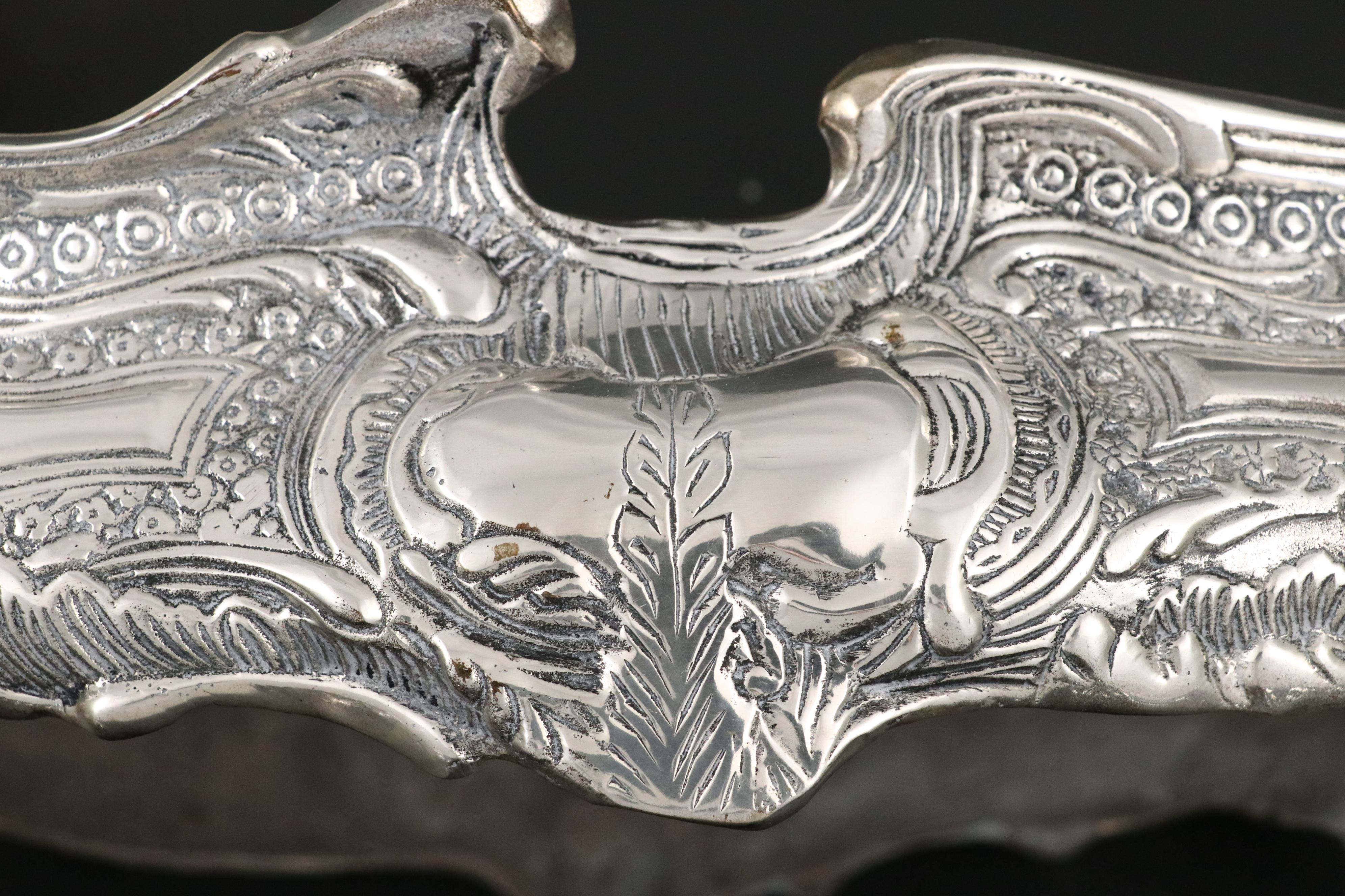 Baroque Silver Plate Altar Style Candle Prickets and Oval Centerpiece Bowl