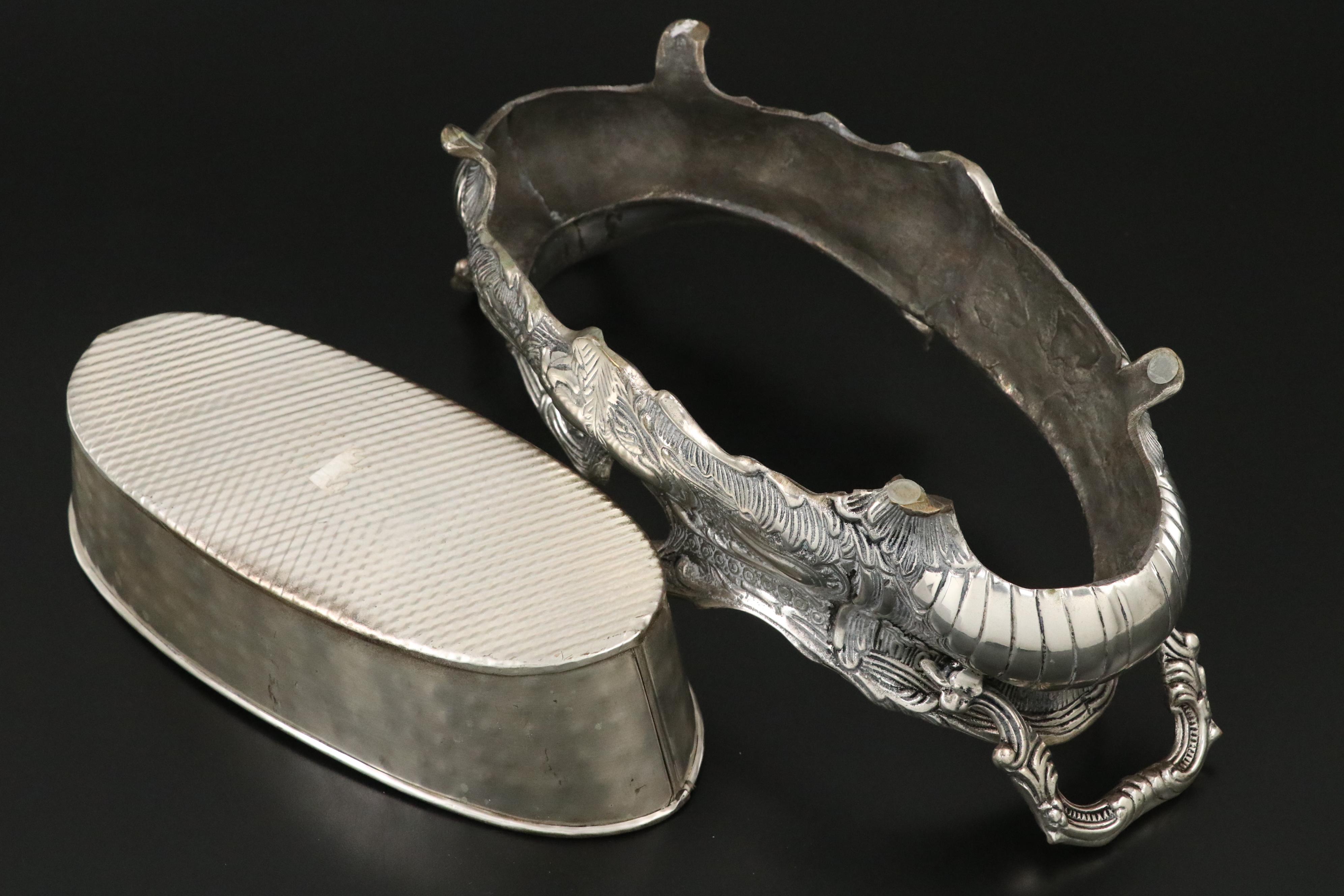 Baroque Silver Plate Altar Style Candle Prickets and Oval Centerpiece Bowl