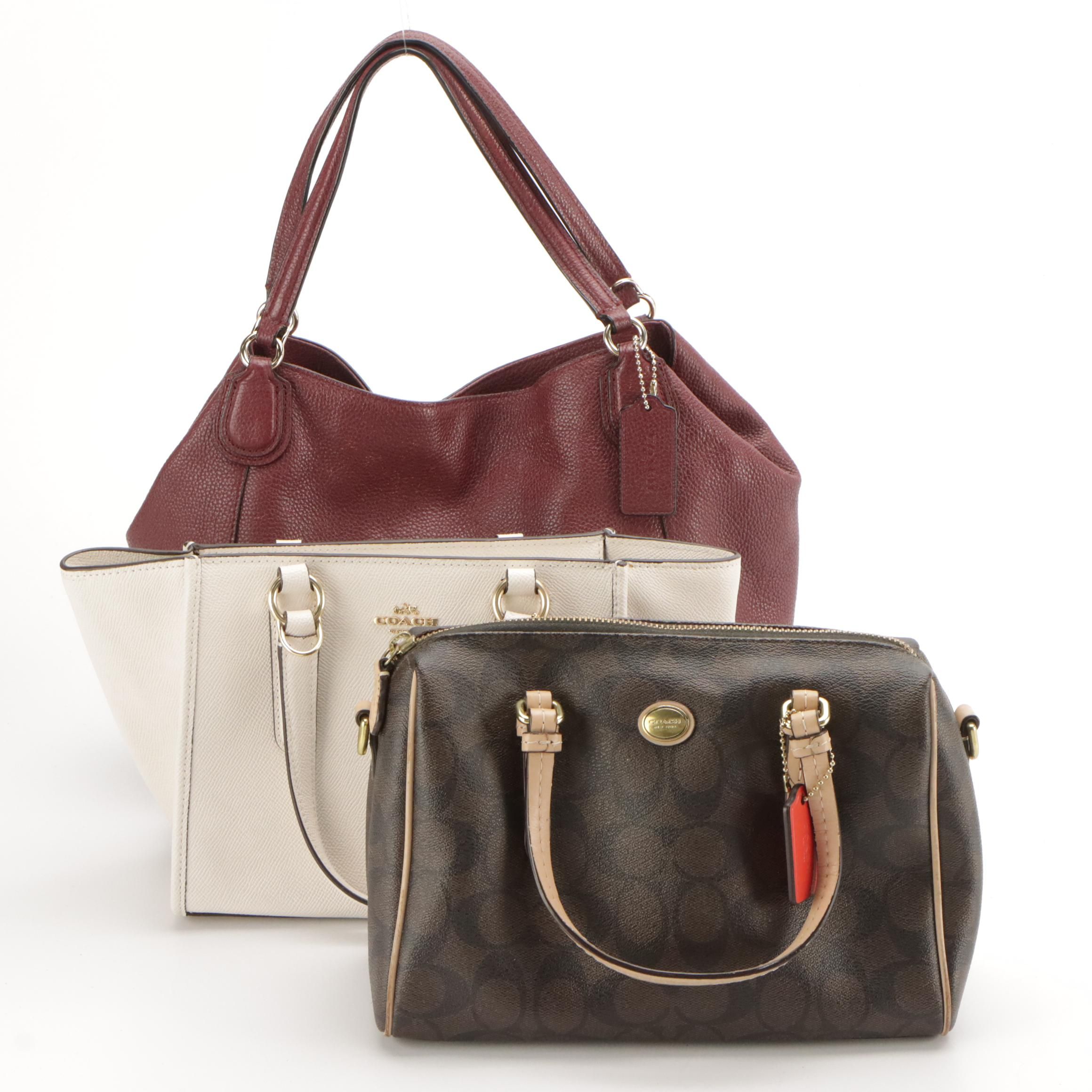 Coach Signature Mini Boston Bag, Burgundy Leather Edie Bag & Chalk Mini Carryall