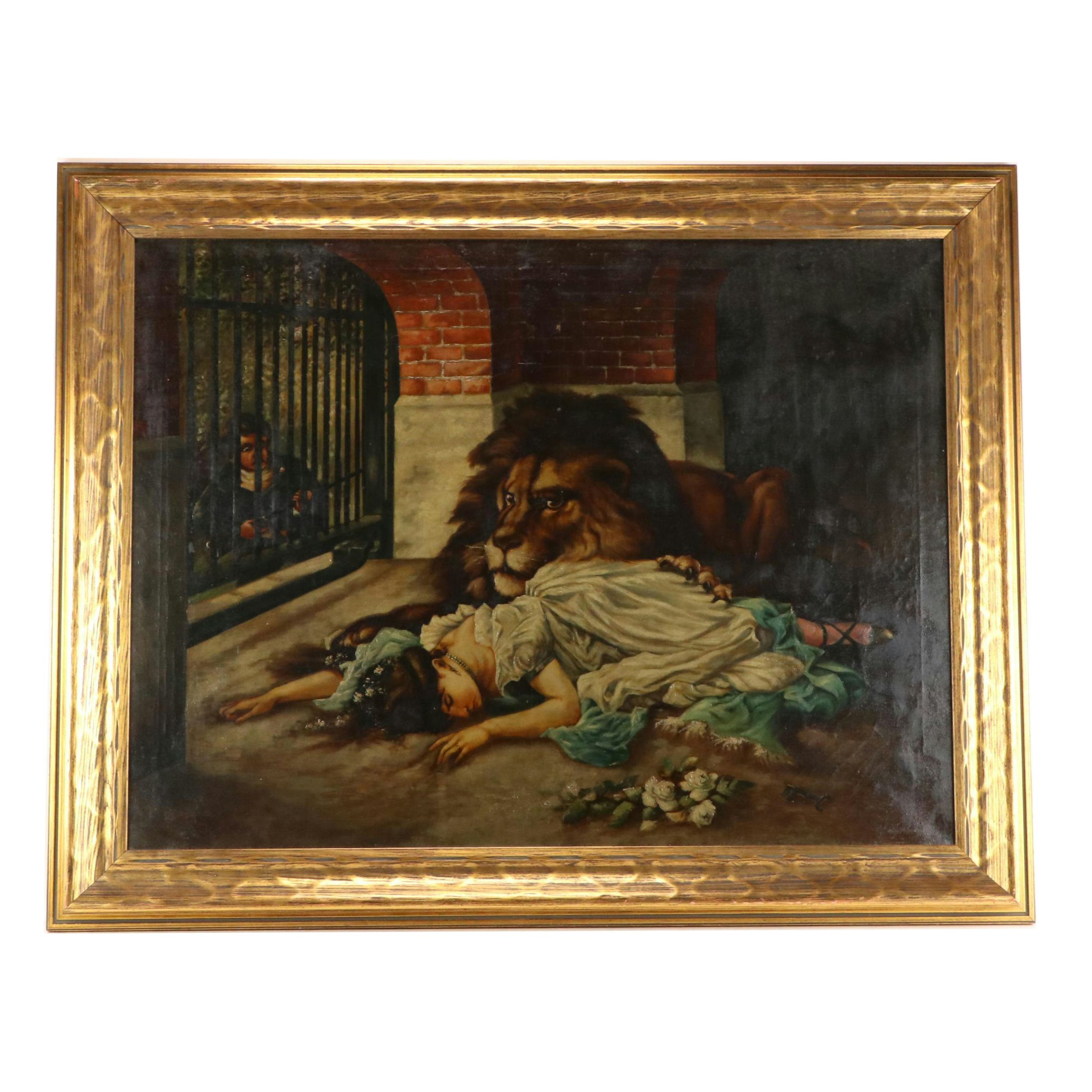 Oil Painting After Gabriel Cornelius Ritter von Max "The Lion's Bride," 1904