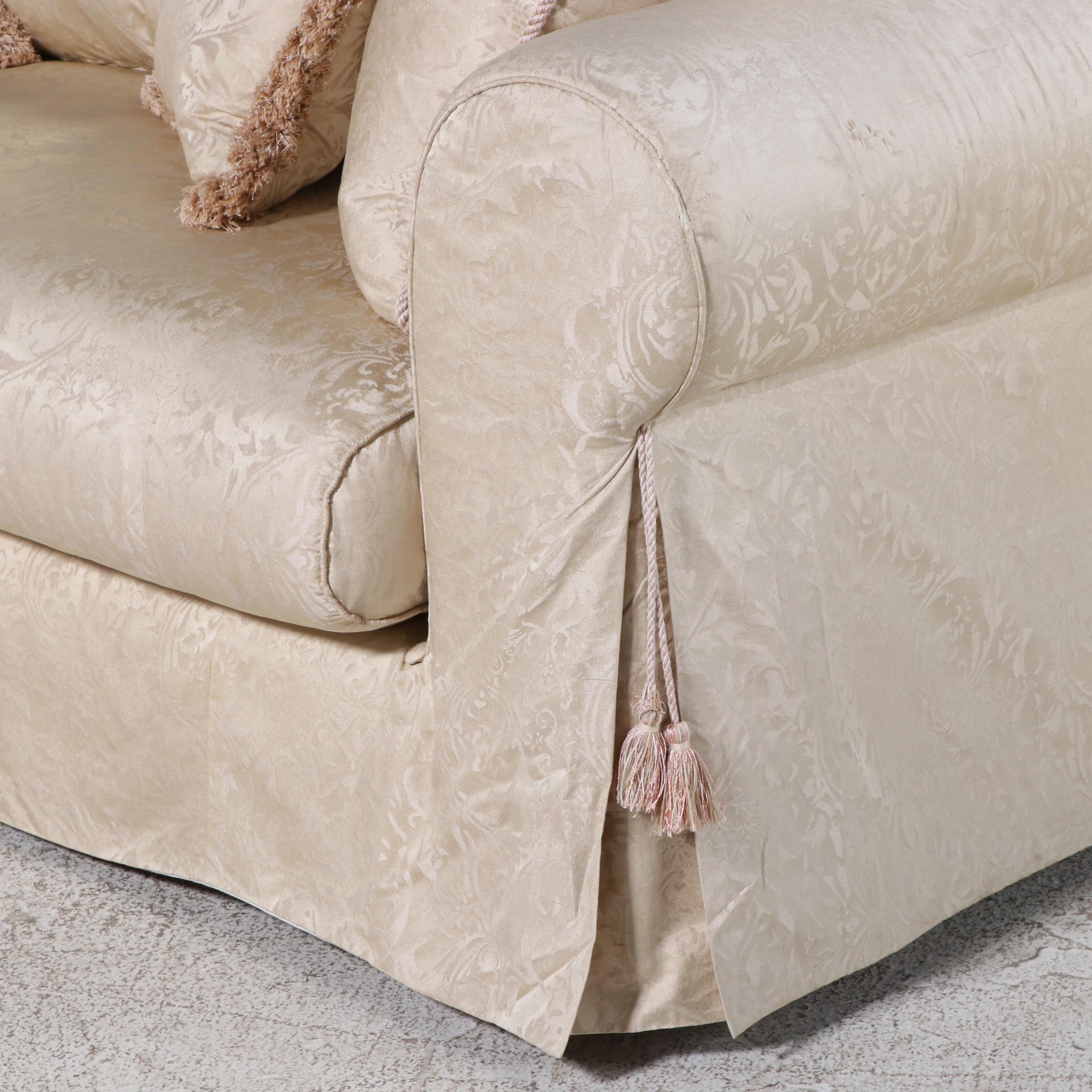 Marge Carson Inc. Scrolled Arm Overstuffed Sofa with Accent Pillows