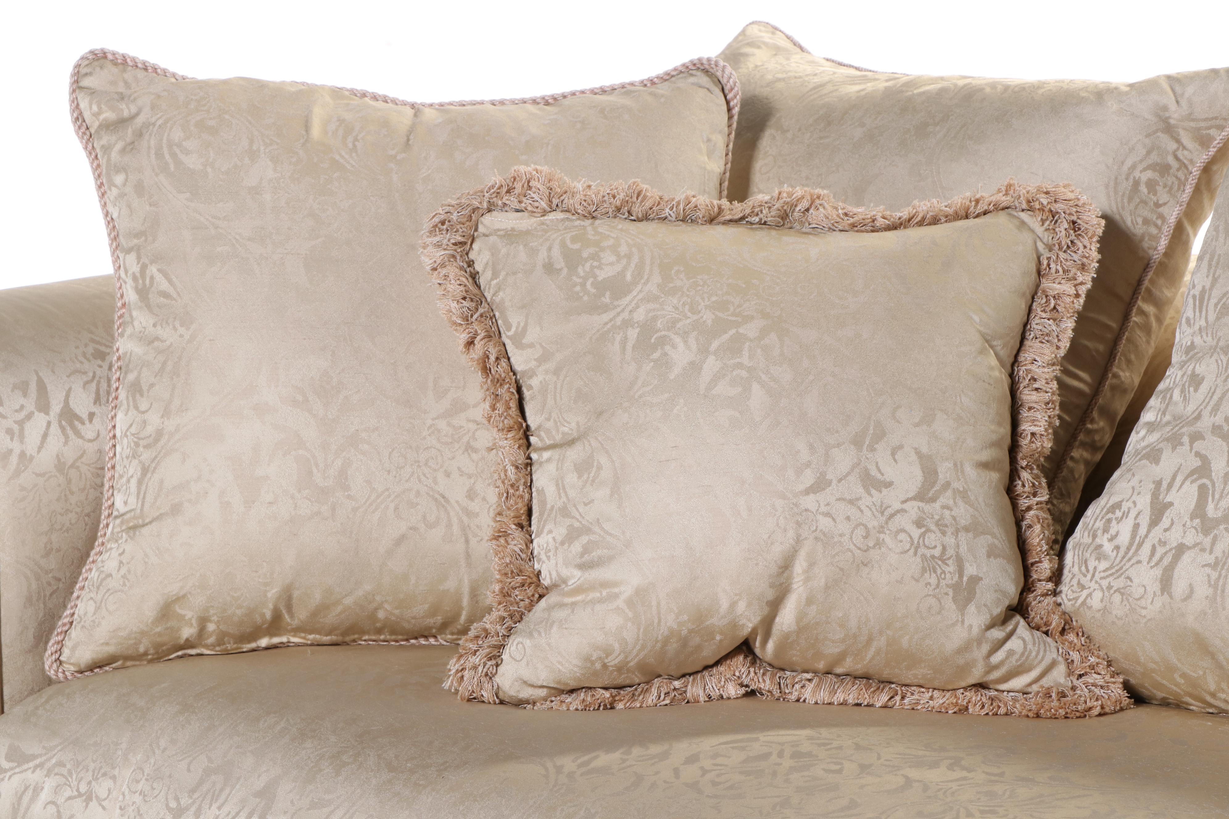 Marge Carson Inc. Scrolled Arm Overstuffed Sofa with Accent Pillows