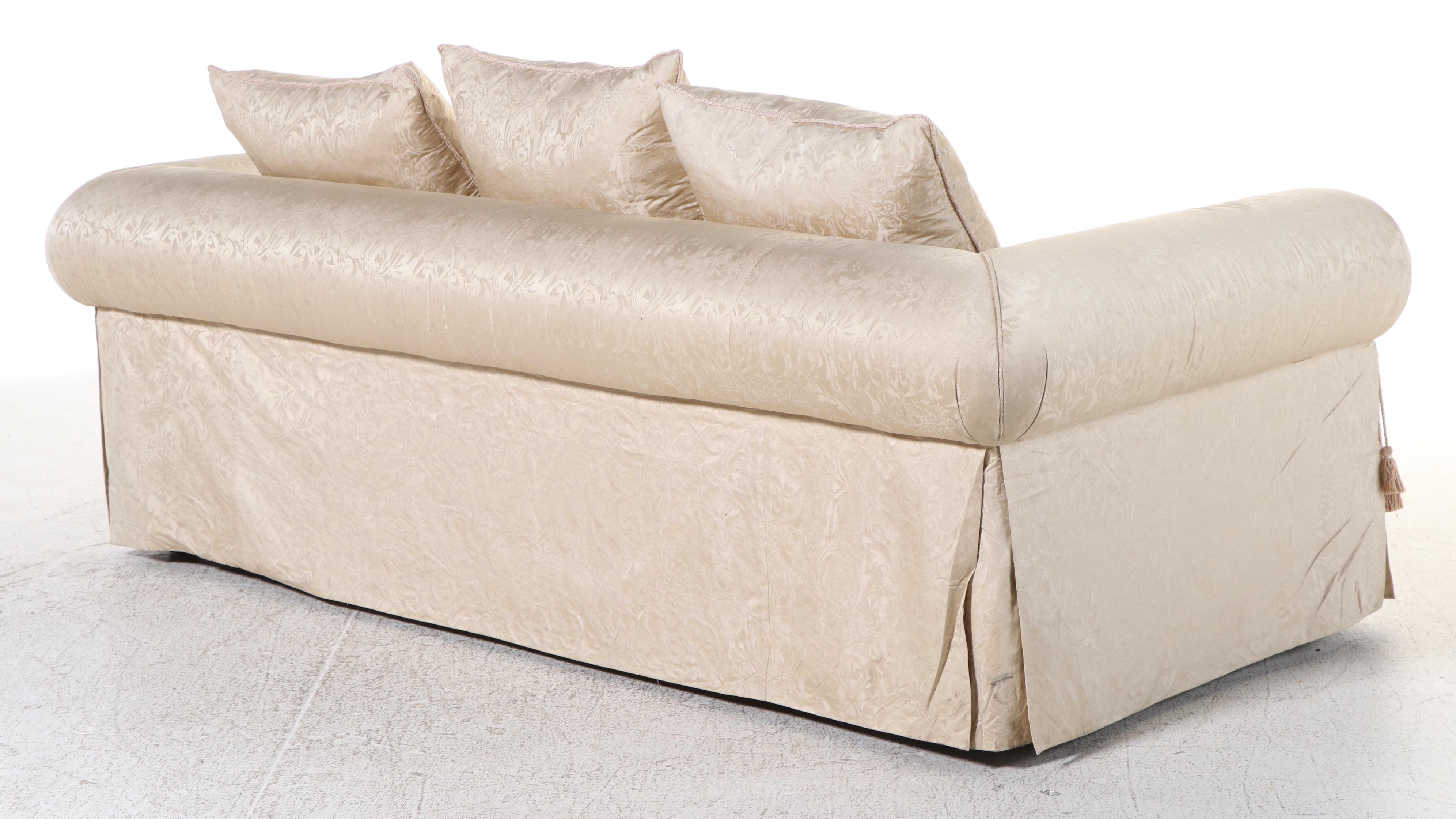 Marge Carson Inc. Scrolled Arm Overstuffed Sofa with Accent Pillows